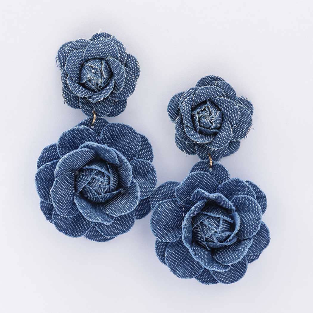 Denim Flower Earring: Dark Denim