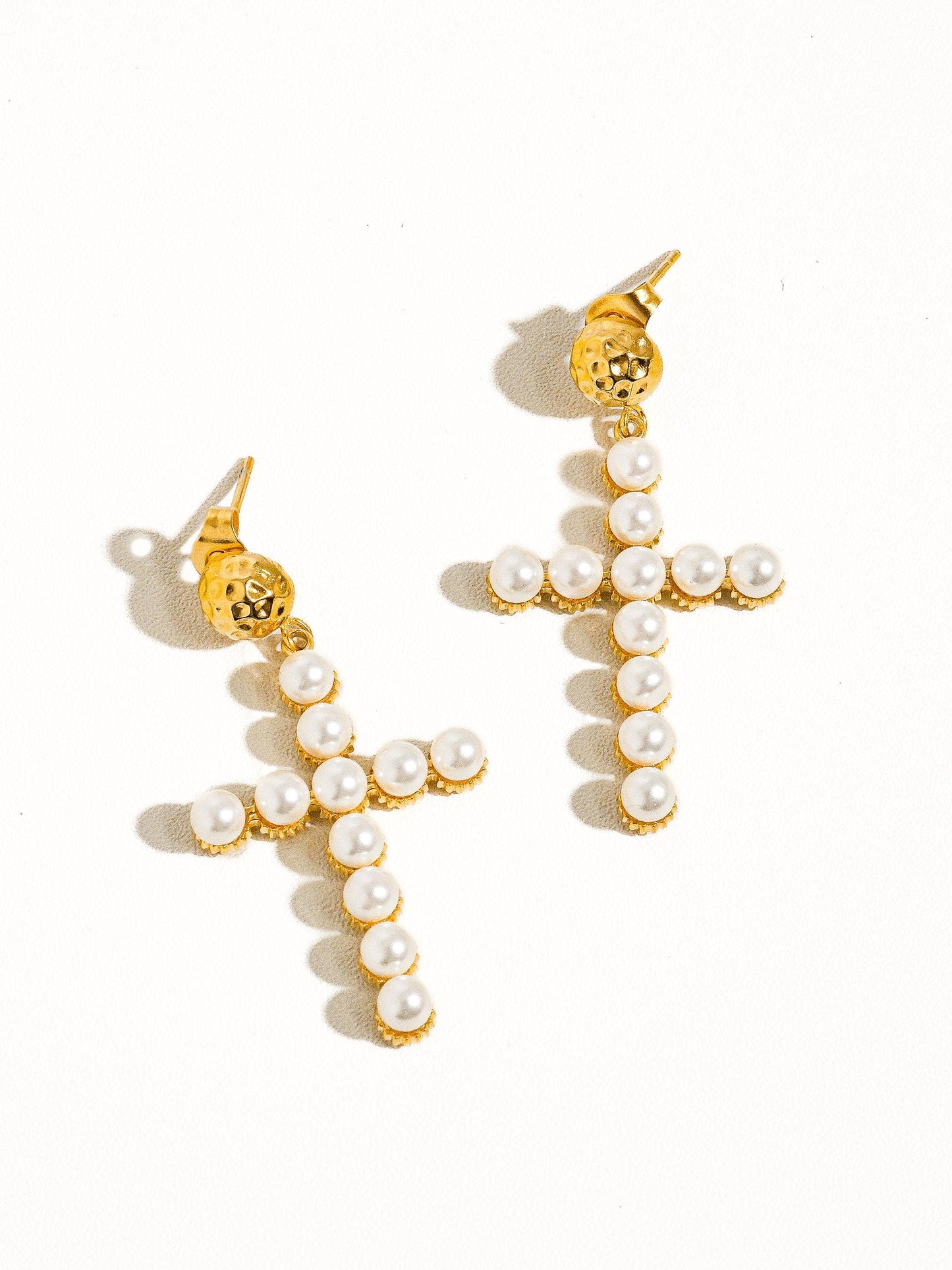 Lisette Pearl Cross Earring: Yellow Gold
