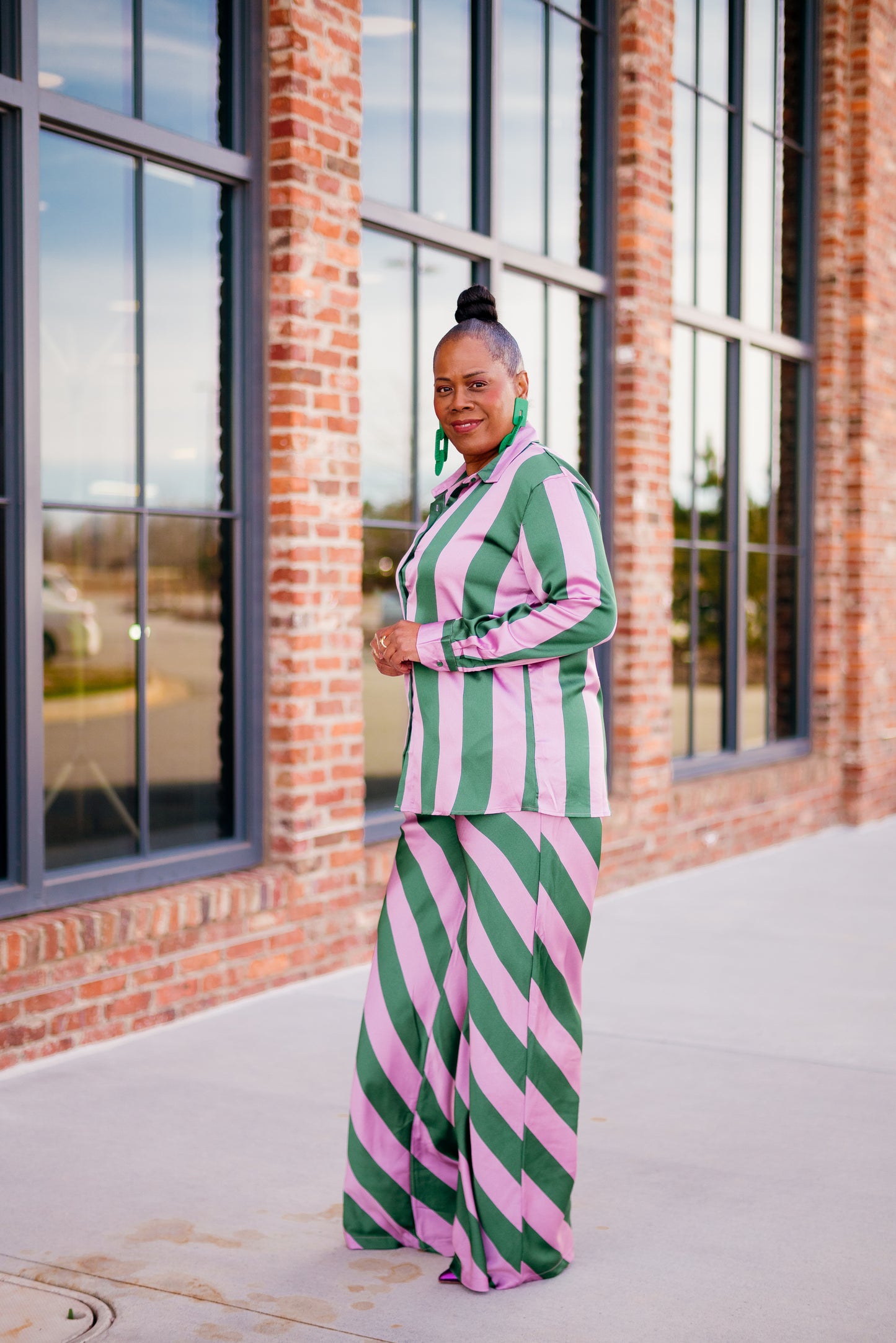 Satin Striped Button Down Shirt with Matching Pants Set