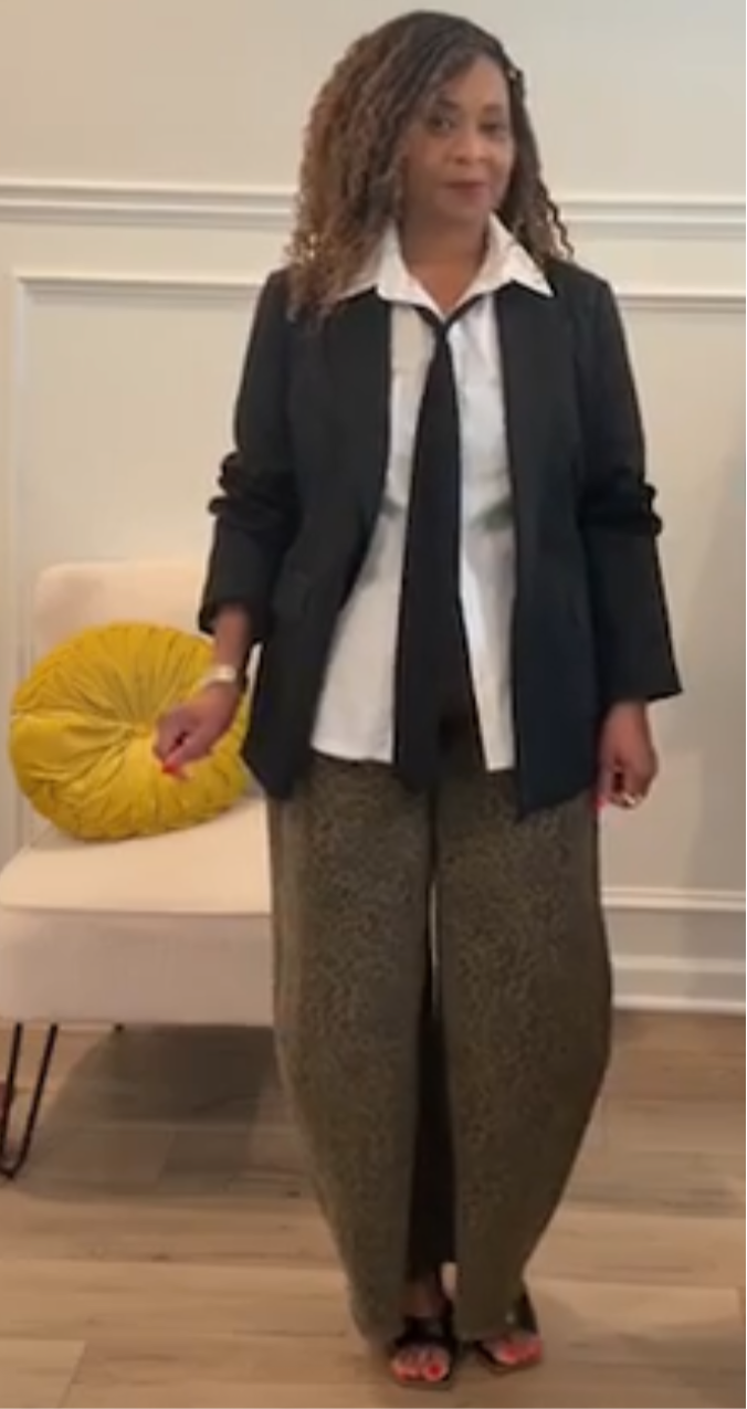 Tailored & Tied Oversized Shirt & Cheetah Barrel Jeans