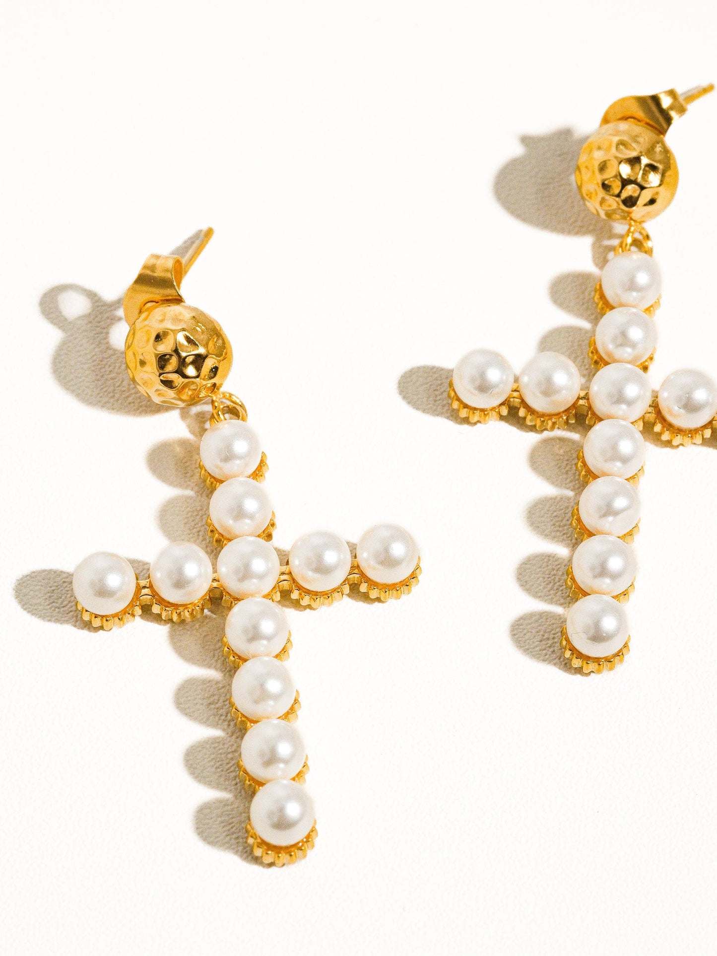 Lisette Pearl Cross Earring: Yellow Gold