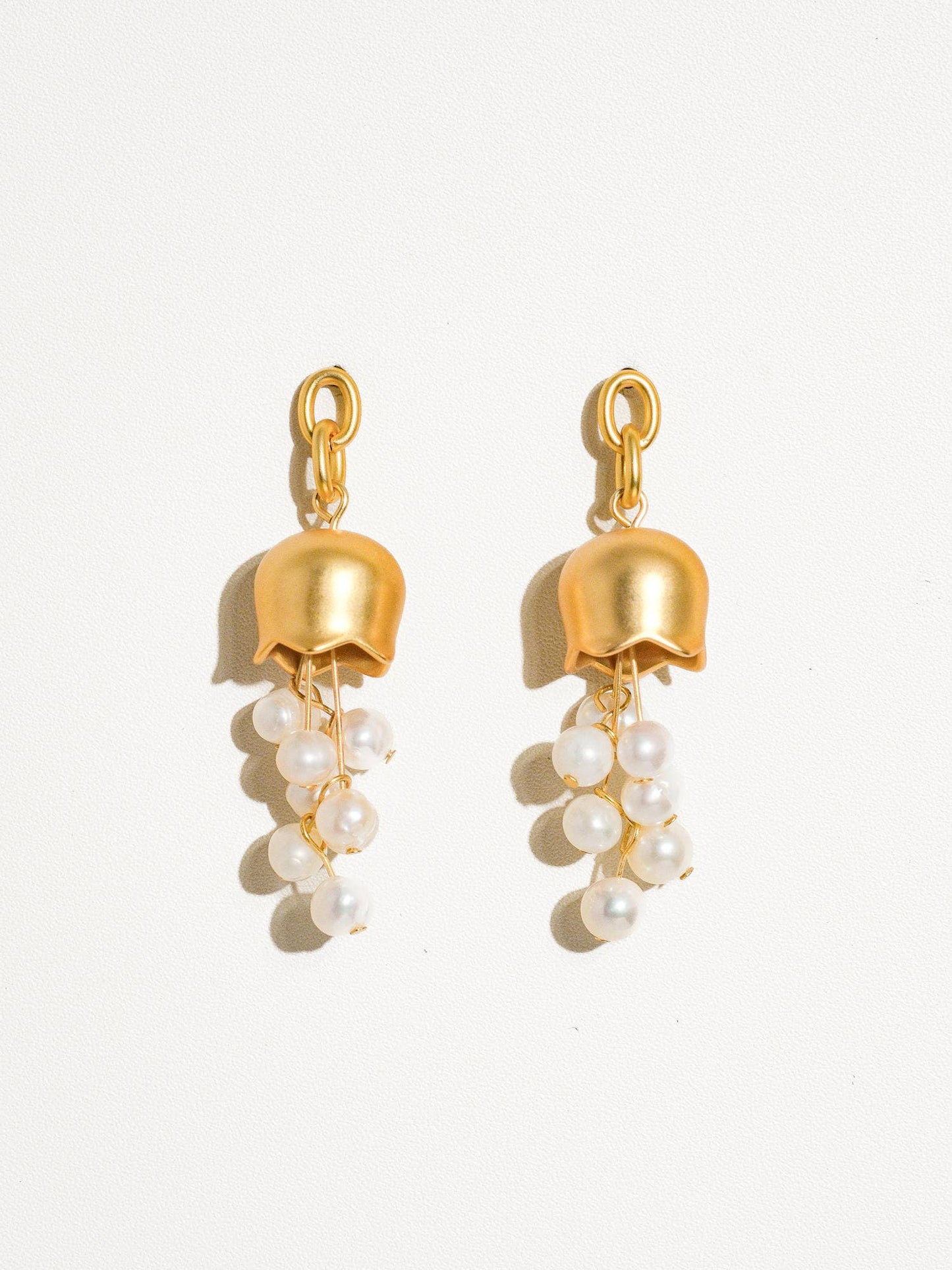 Merope Gold Bellflower Pearl Earring: Yellow Gold