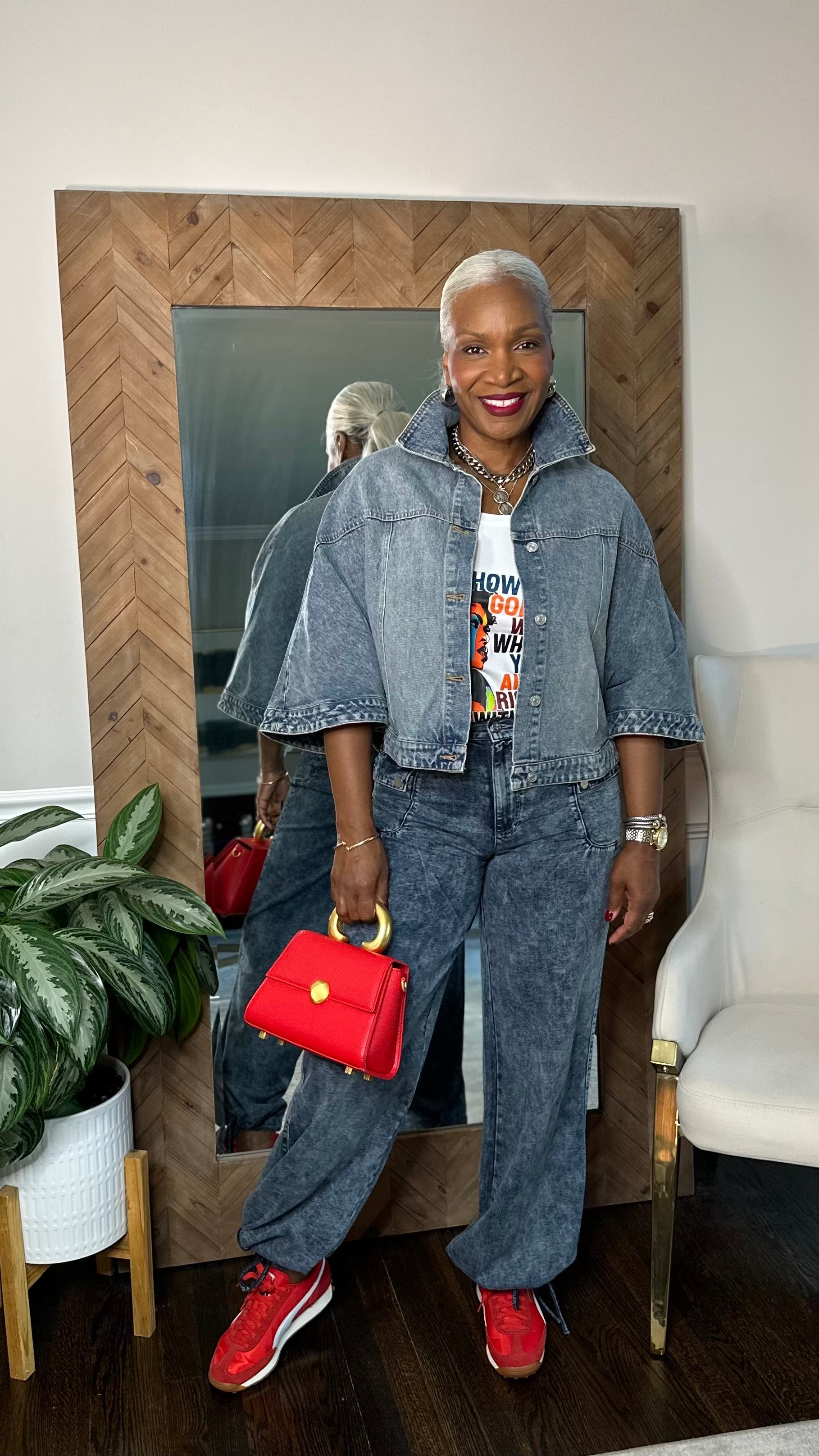 The Denim Caplet & Cinch Hem Wide-Leg Jeans