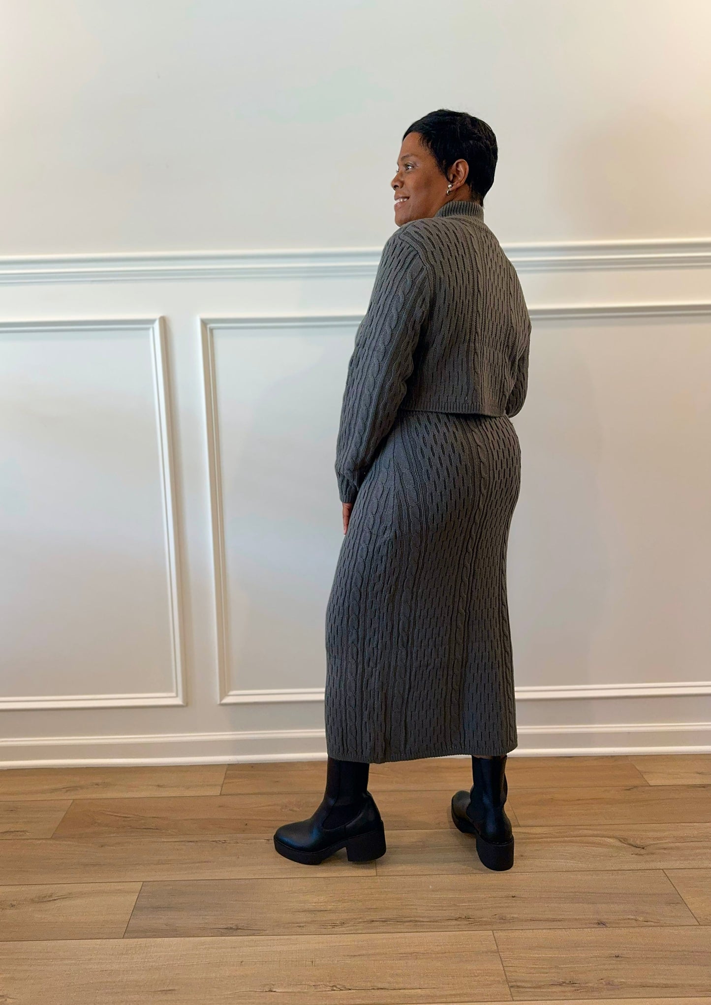 Zip Up Sweater Top and Maxi Skirt Set