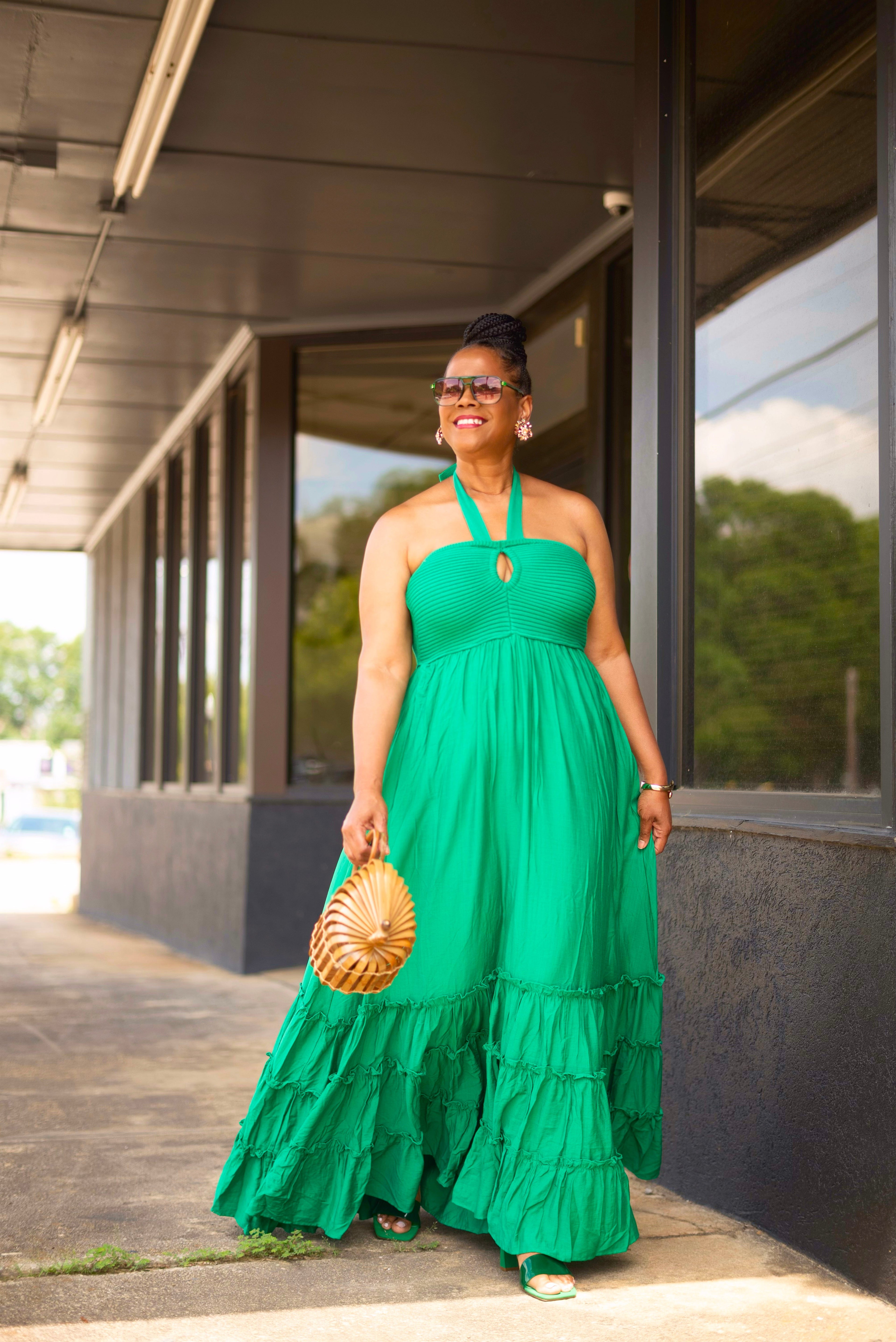 Kelly Green Tube Top Tier Long Maxi Dress