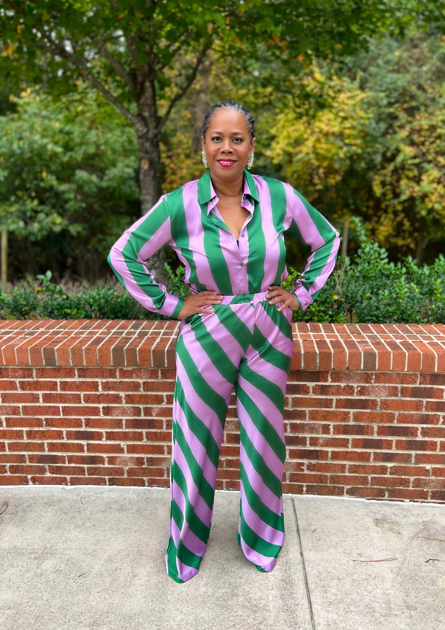 Striped Button Down Shirt with Matching Pants Set