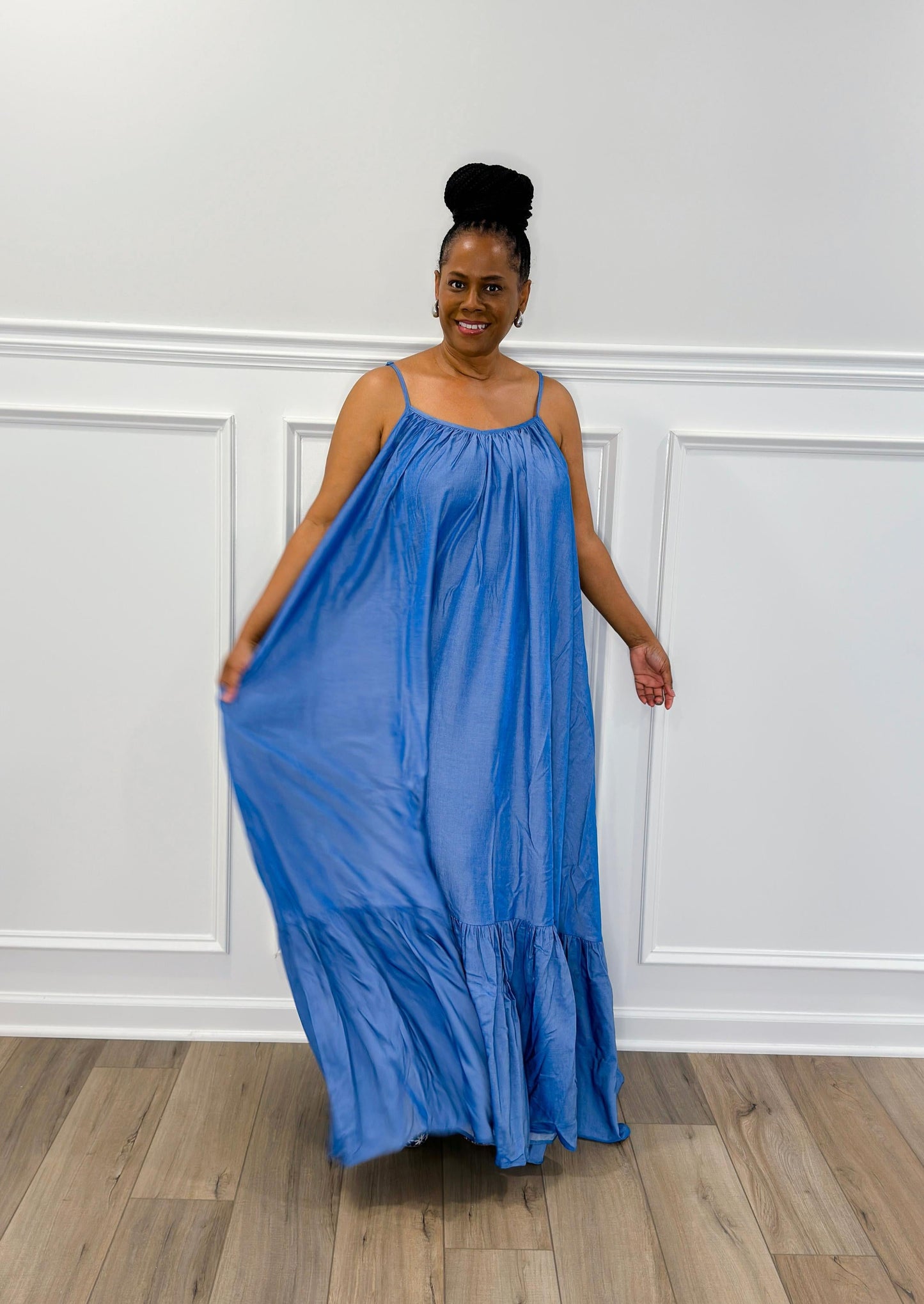 Denim Voluminous Maxi Dress