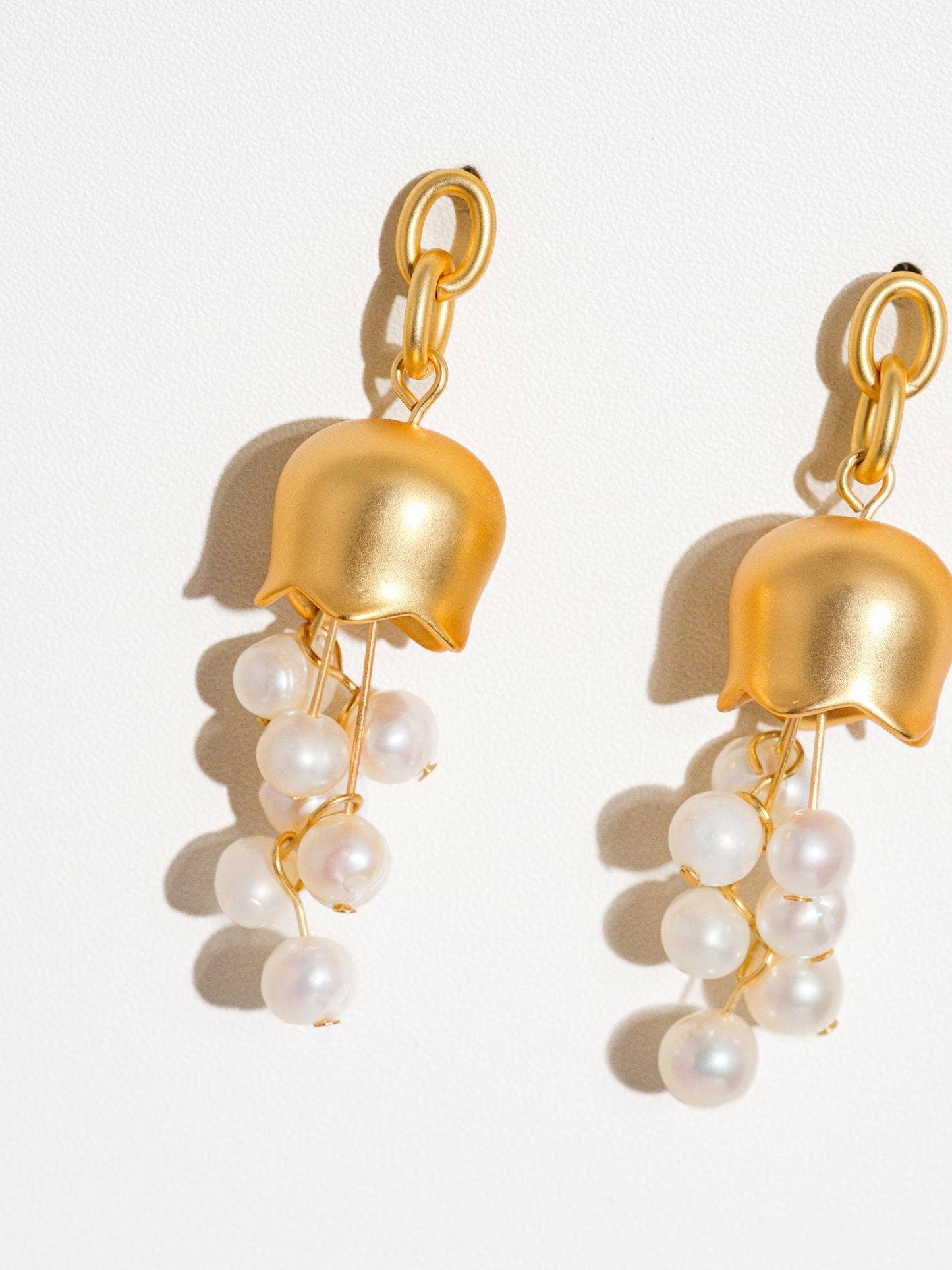 Merope Gold Bellflower Pearl Earring: Yellow Gold