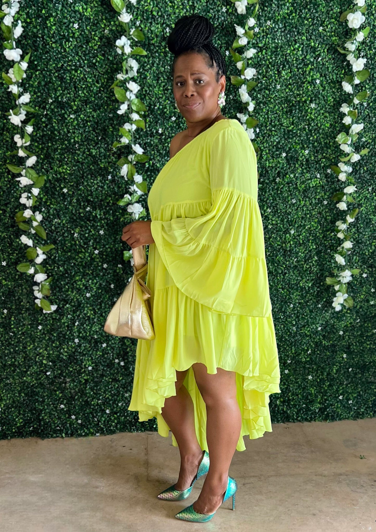 Voluminous One Shoulder Shirred Dress
