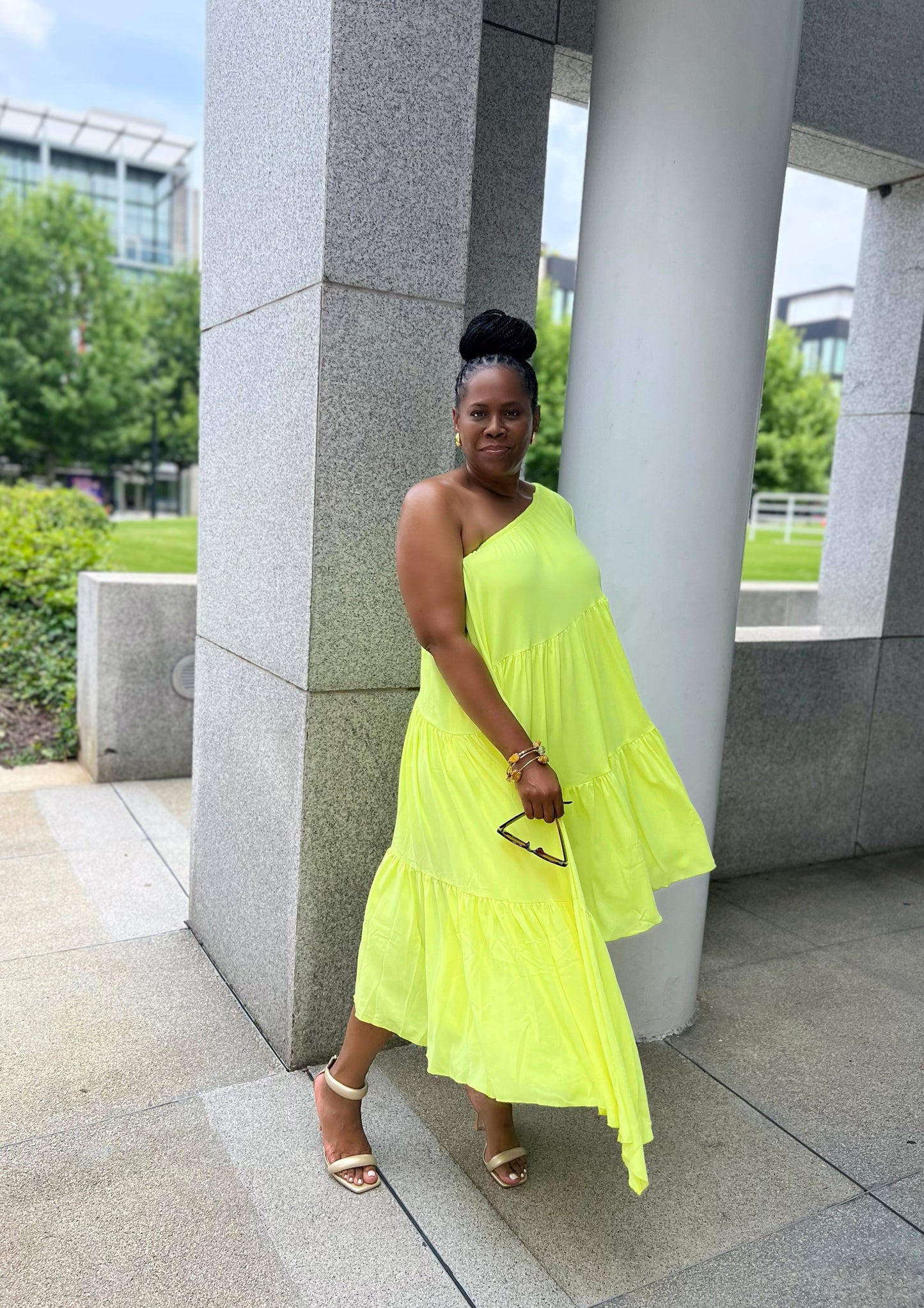 Voluminous One Shoulder Shirred Dress