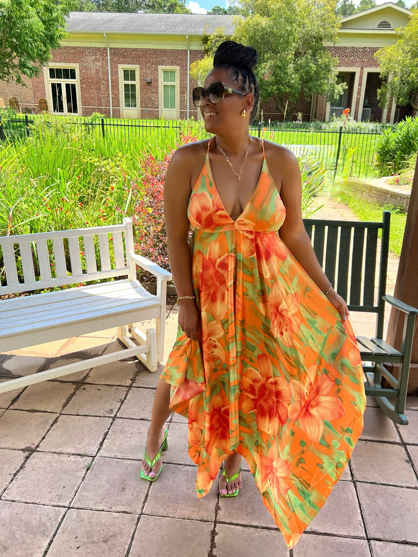 Spaghetti Strap Uneven Hem Maxi Dress