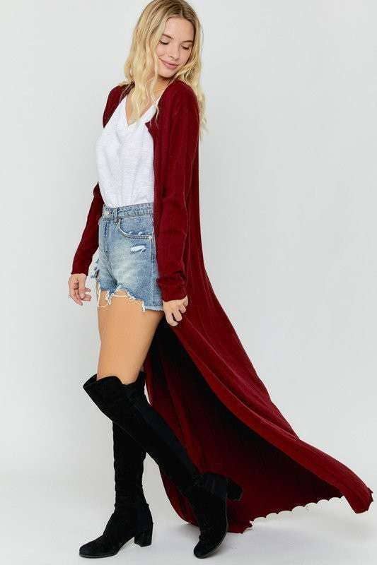 MAXI LONG SLEEVES SWEATER CARDIGAN: WINE