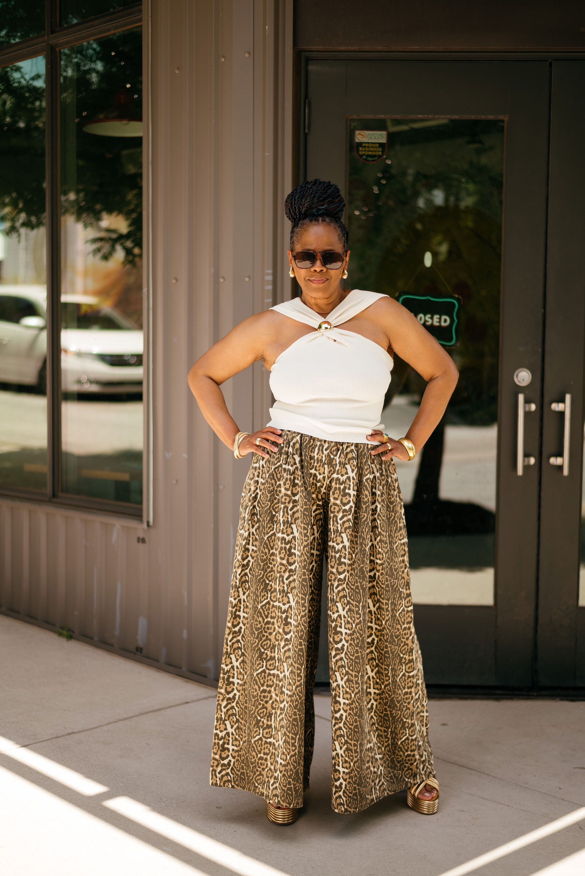 Wide Leg Leopard Print Jeans