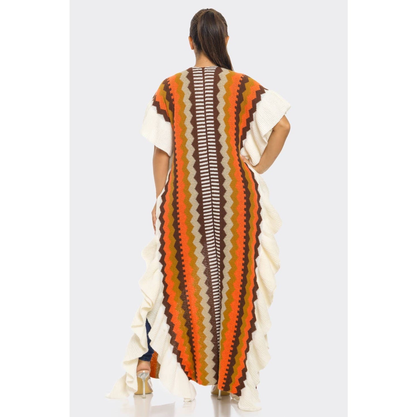 Multicolor Long Poncho Cardigan: MOCHA/MULTI / ONE SIZE