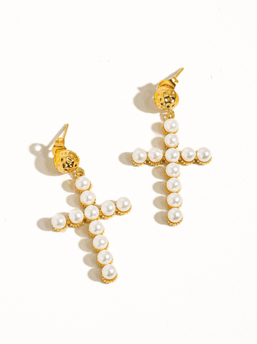 Lisette  Pearl Cross Earring: Yellow Gold
