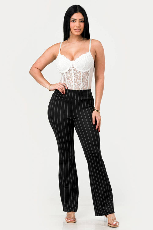 Womens High Waist Tummy Control Flare Pants: Pinstripe
