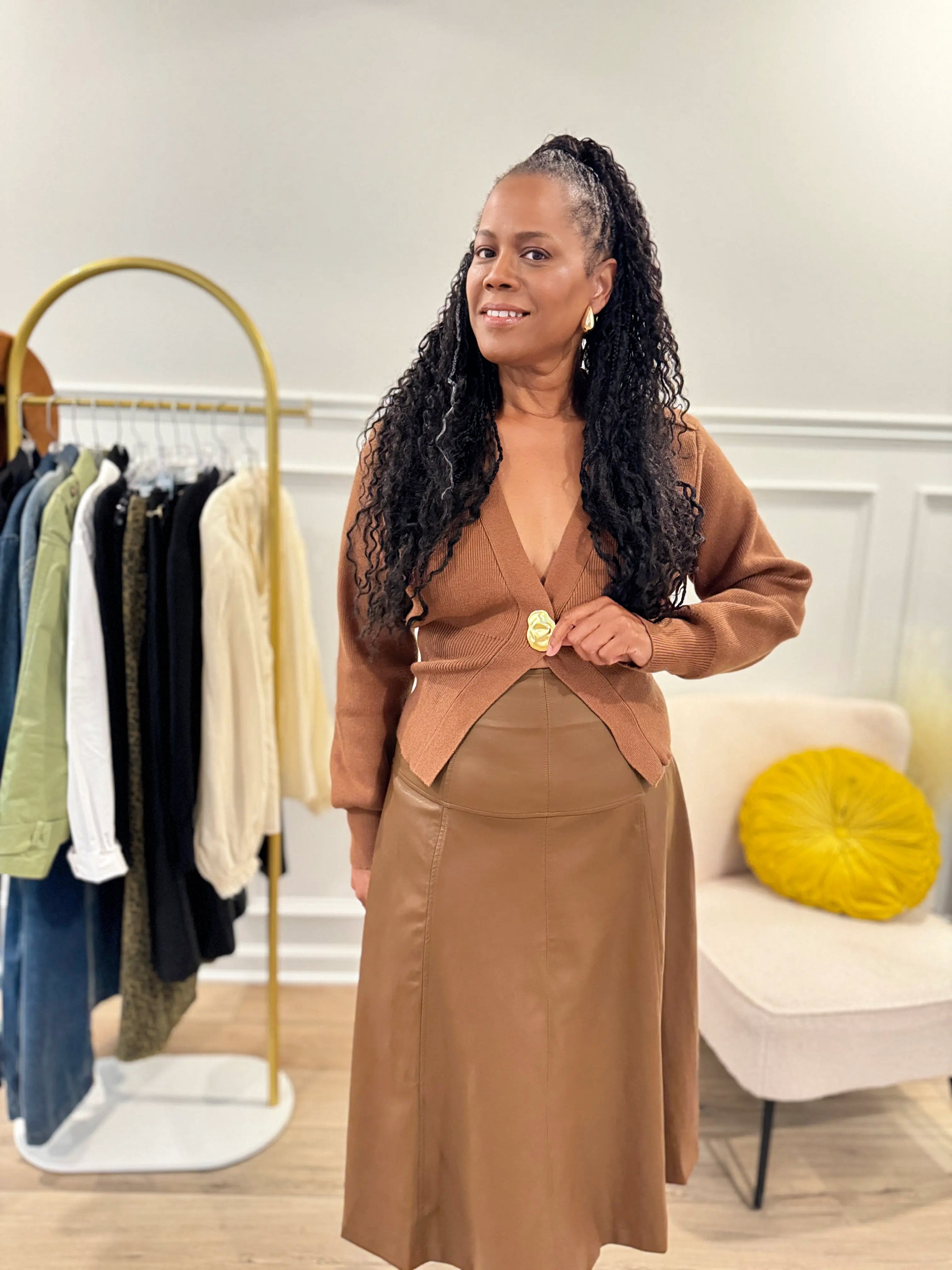 The Camel Lux Button Cardigan