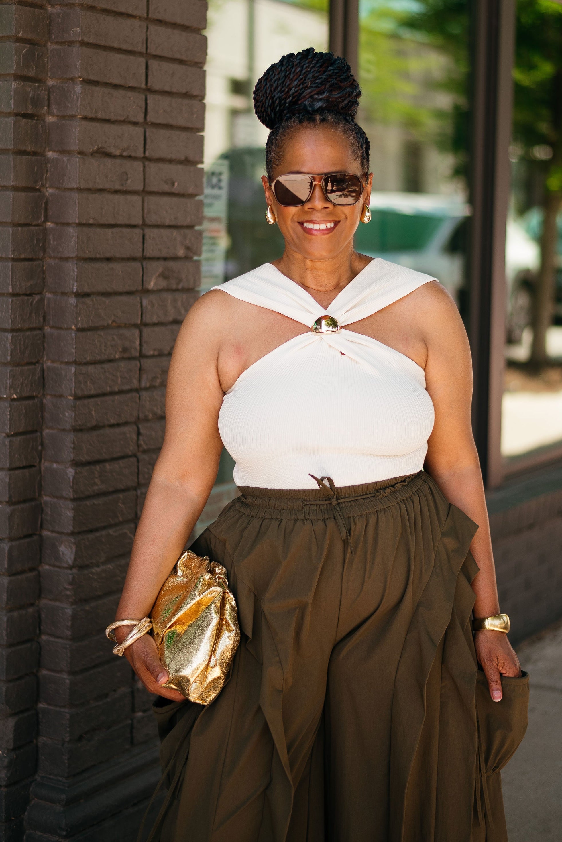 Twist Halter Sweater  Top W/gold OrbIvory