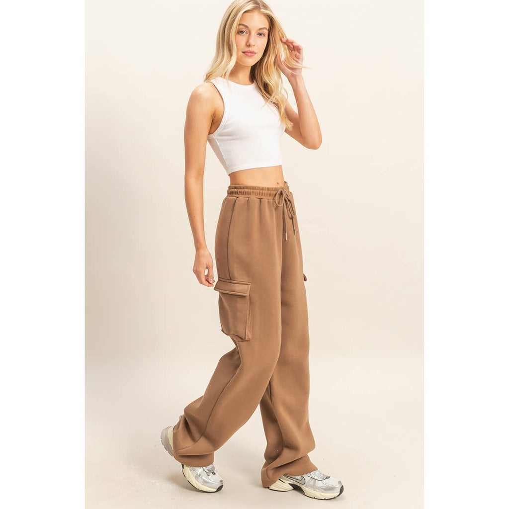 Drawstring Cargo Sweatpants: MOCHA