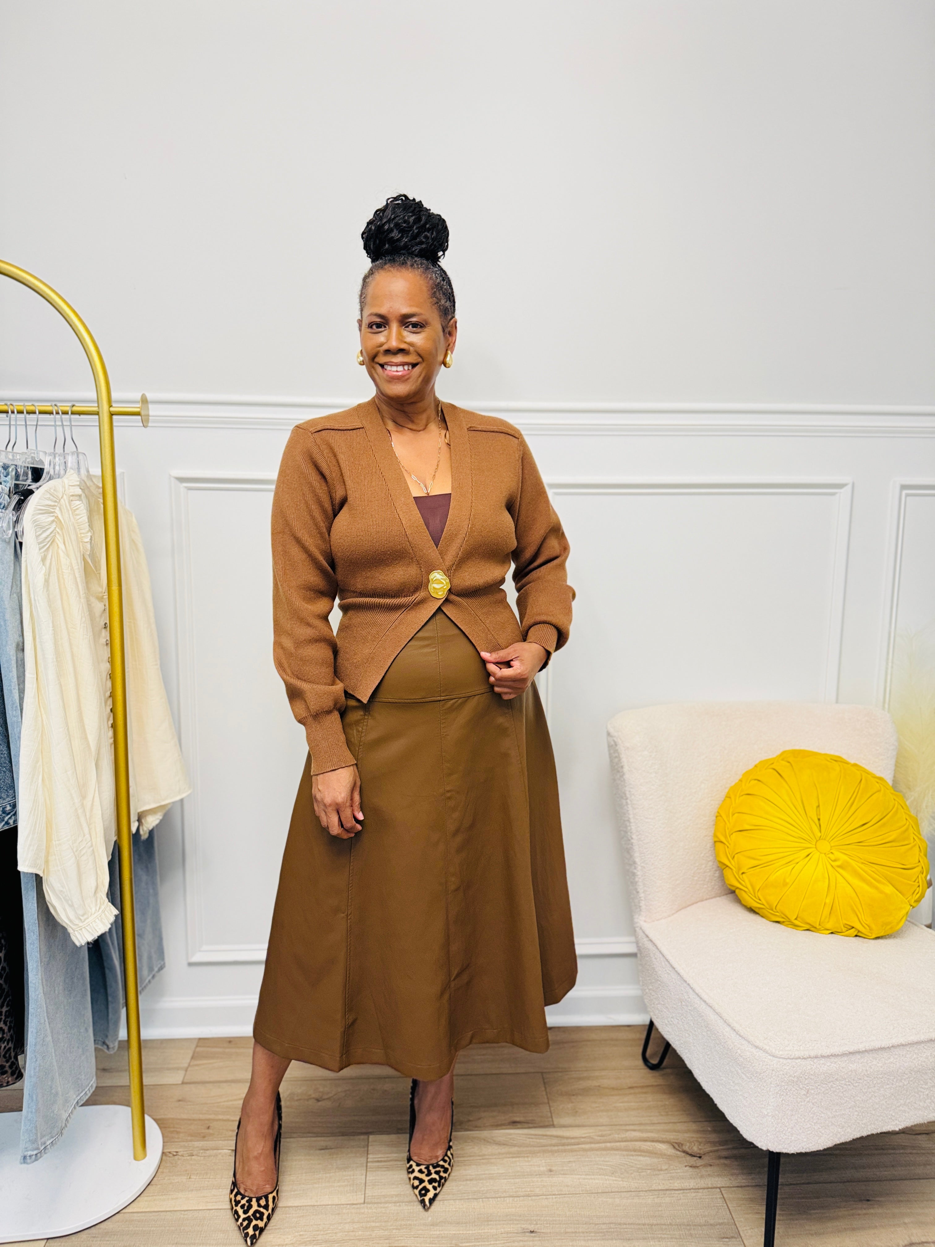 The Camel Lux Button Cardigan