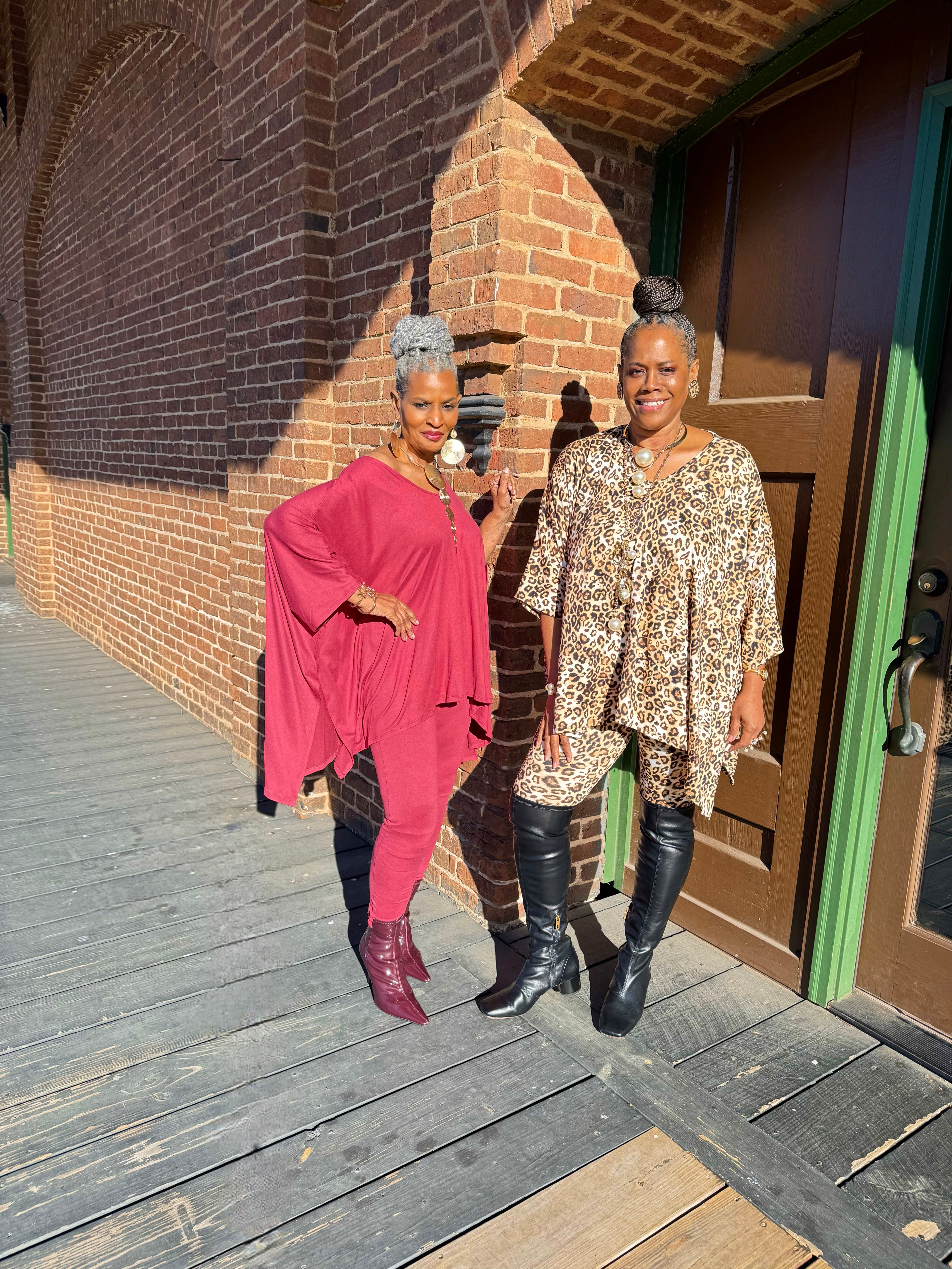 V-neck Top & Leggings 2 PC Set: Marsala