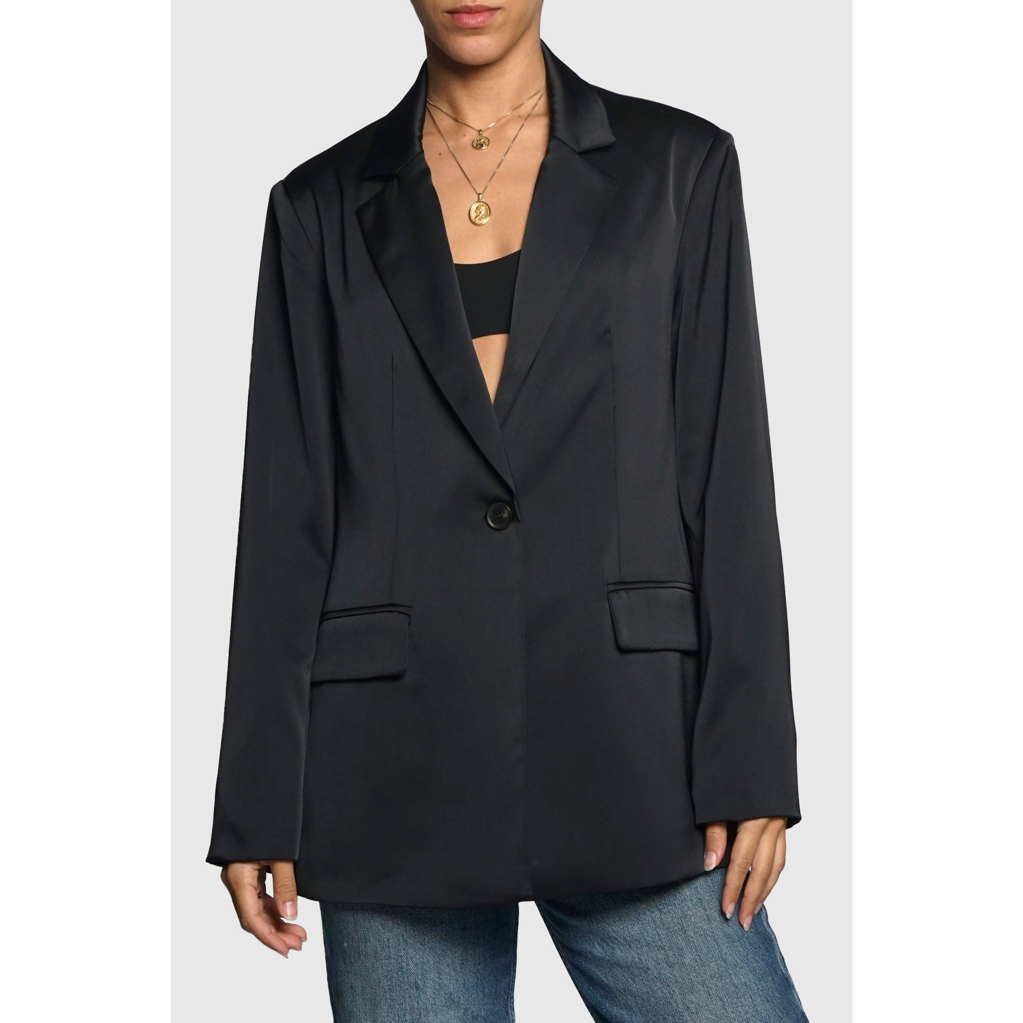 SATIN BLAZER: Black