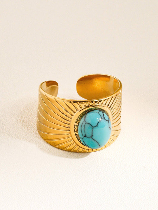 Reef Gold Non-Tarnish Turquoise Stone Adjustable Ring: Turquoise