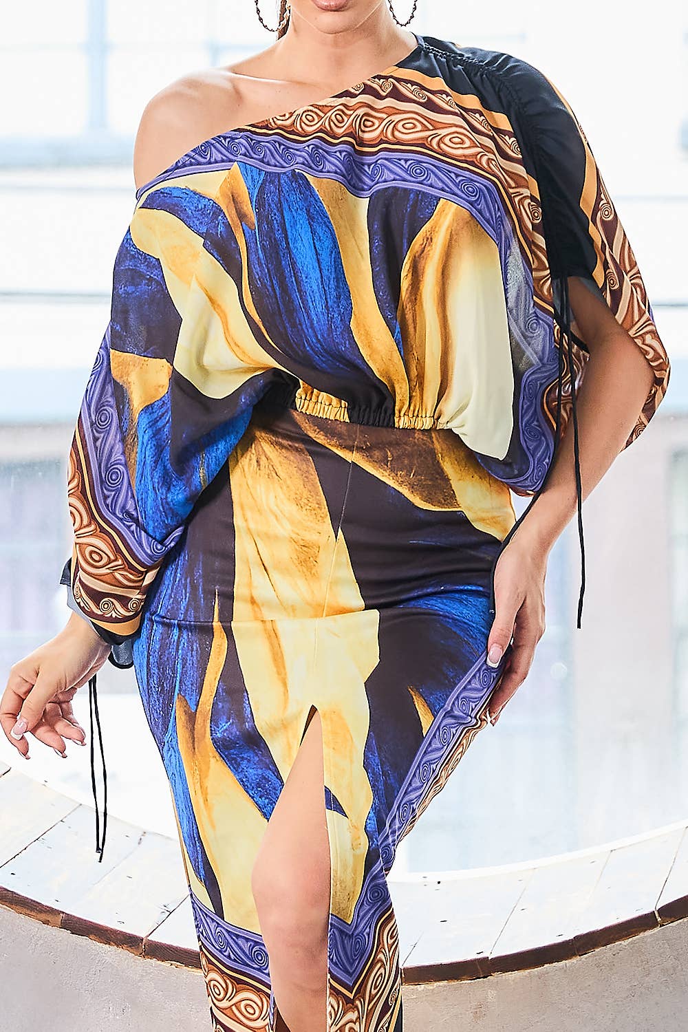 Blue Cropped Blouse & Slit Skirt