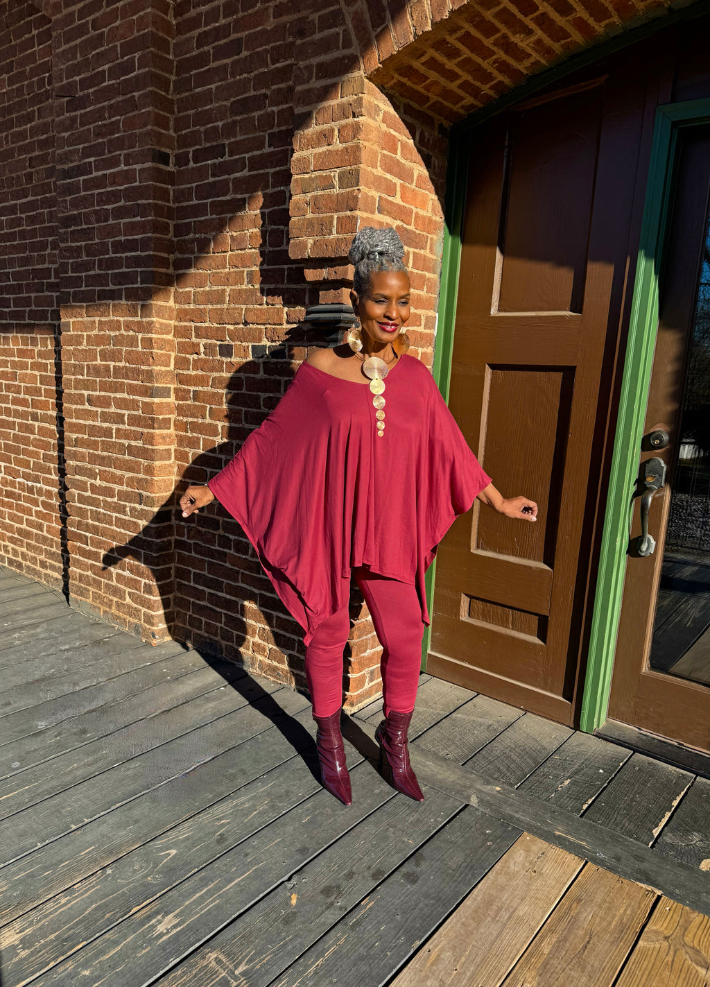 V-neck Top & Leggings 2 PC Set: Marsala