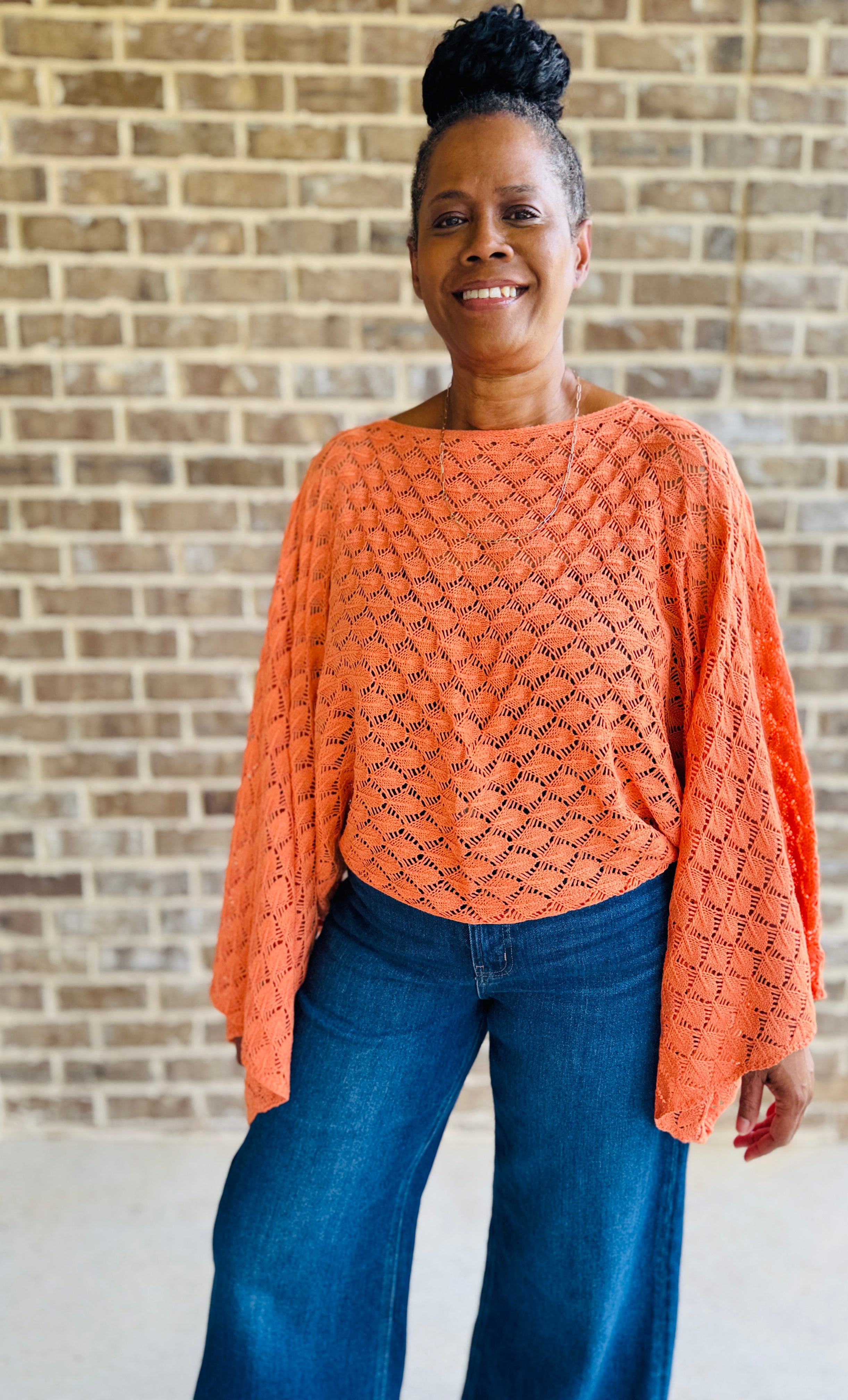 FREE SPIRIT BELL SLEEVE TOP: ORANGE PLUS