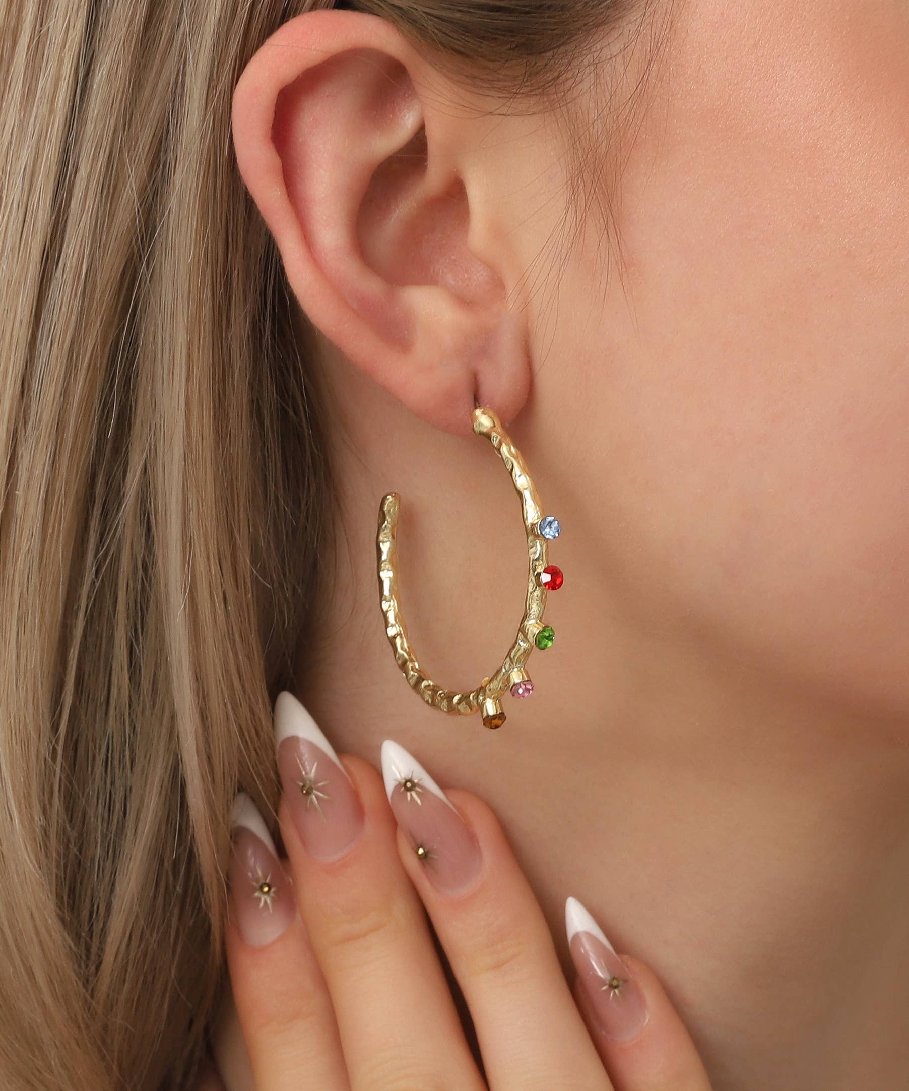 Gold Plated Circle Stone Earrings