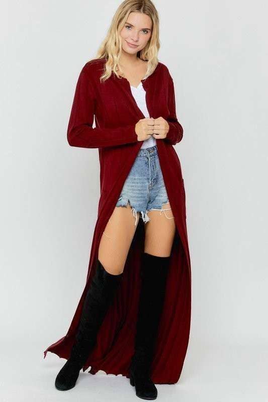 MAXI LONG SLEEVES SWEATER CARDIGAN: WINE