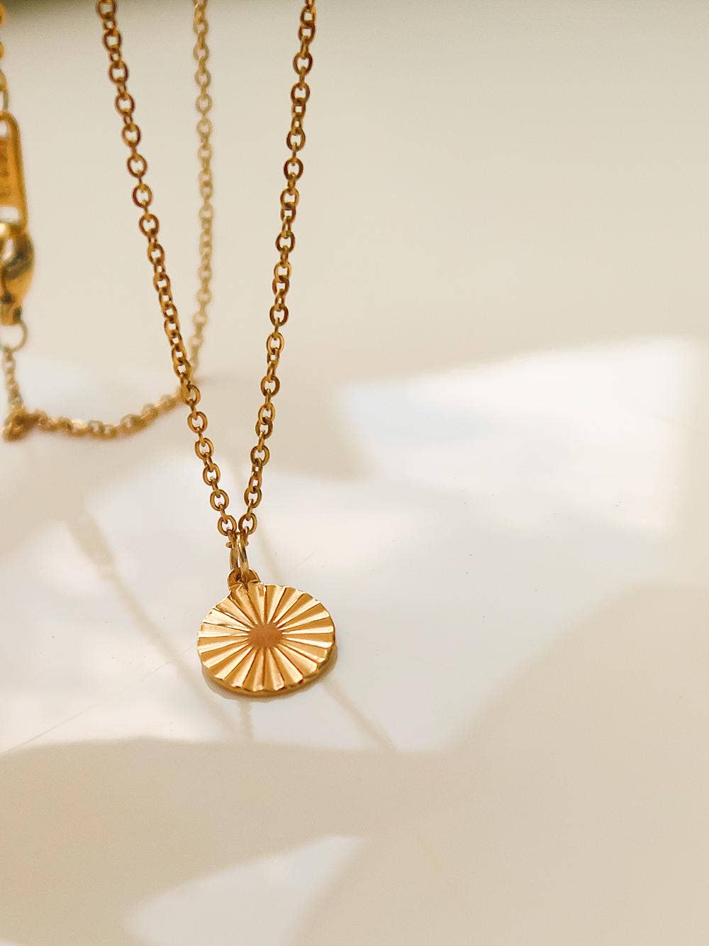 Miraz Gold Non-Tarnish Round Sun Gaze Necklace : Yellow Gold