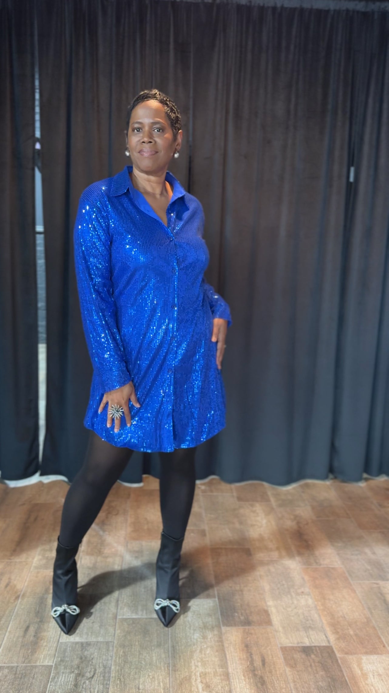 Royal Blue Sequin Shirt Mini Dress