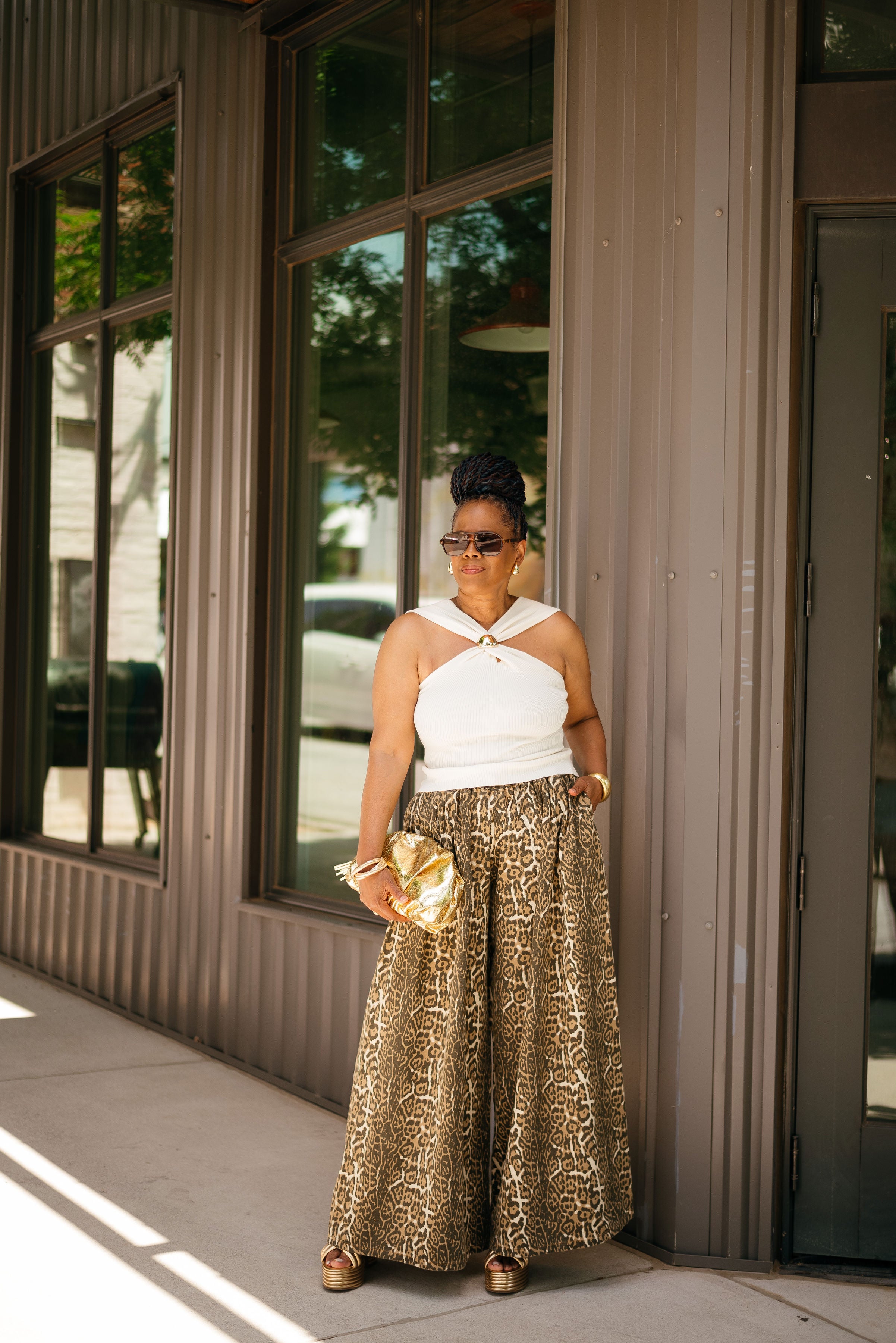 Wide Leg Leopard Print Jeans