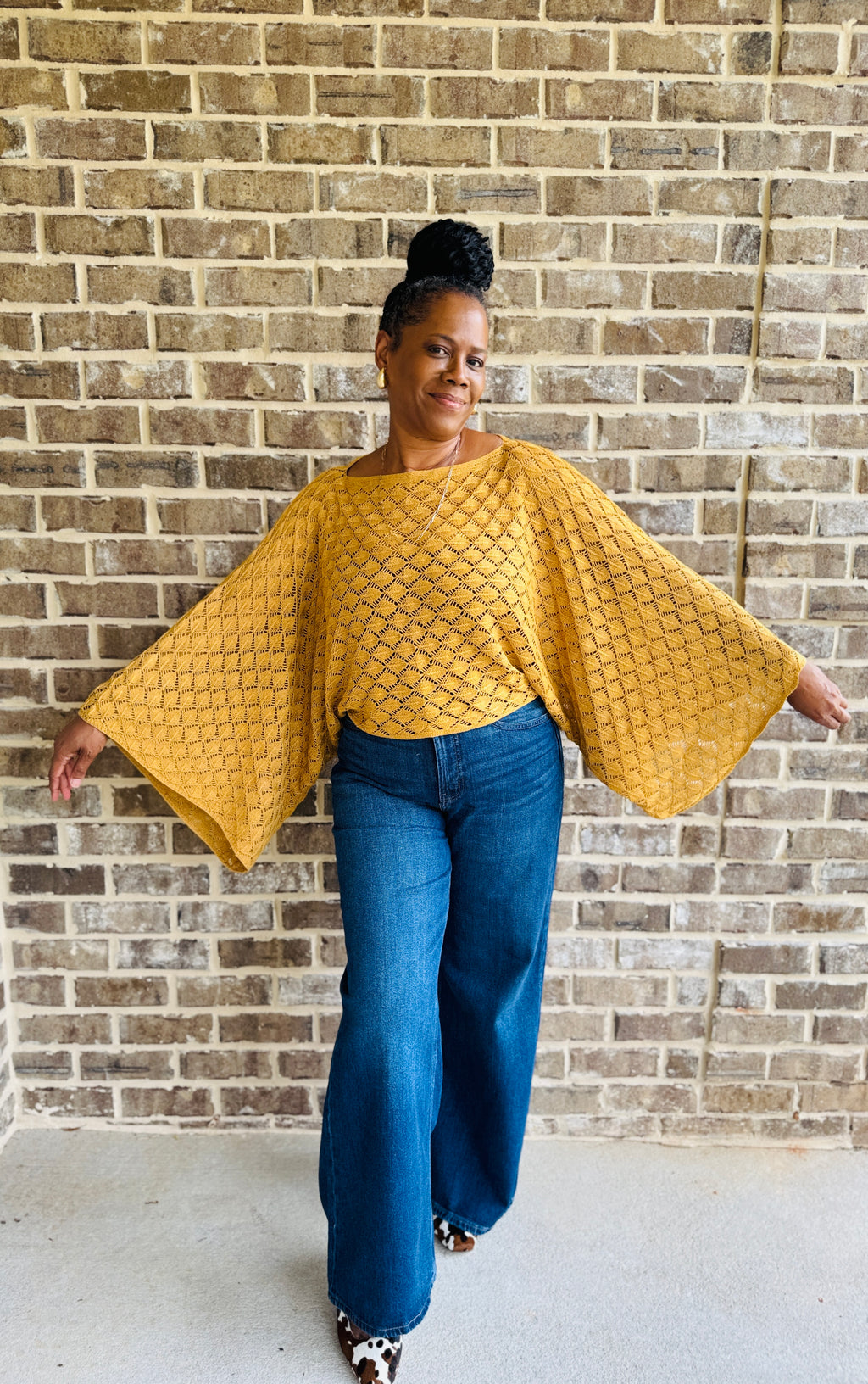 FREE SPIRIT BELL SLEEVE TOP: MUSTARD