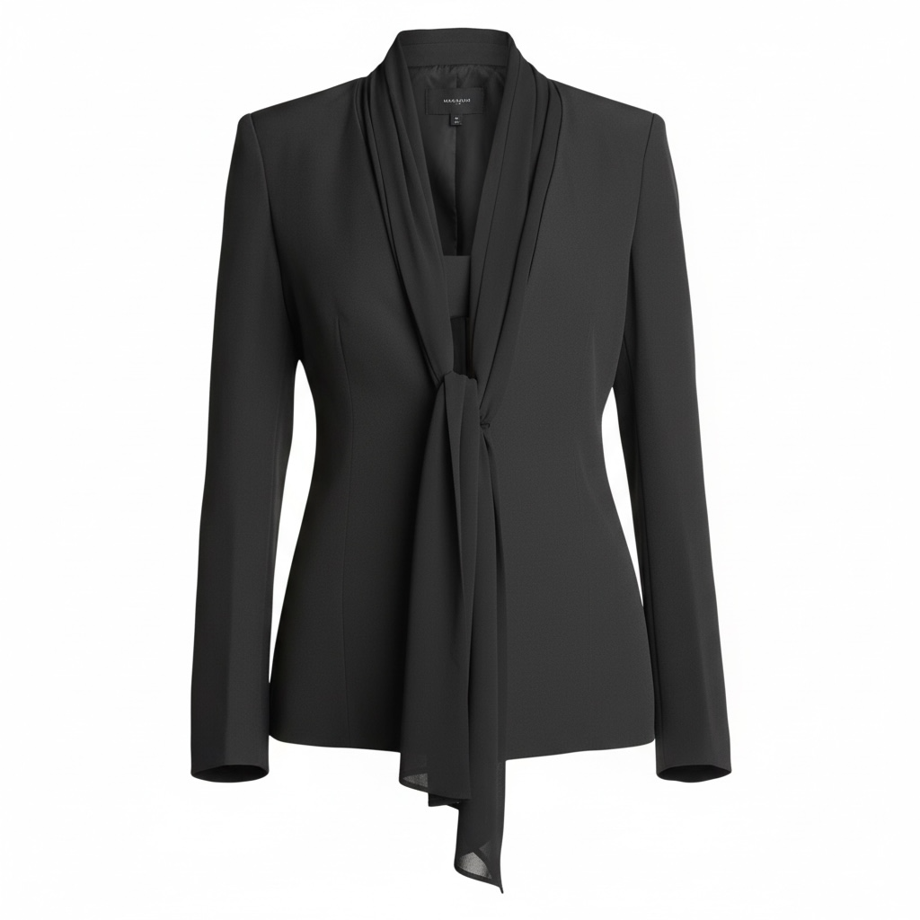 SCARF TIE FRONT BLAZER: BLACK