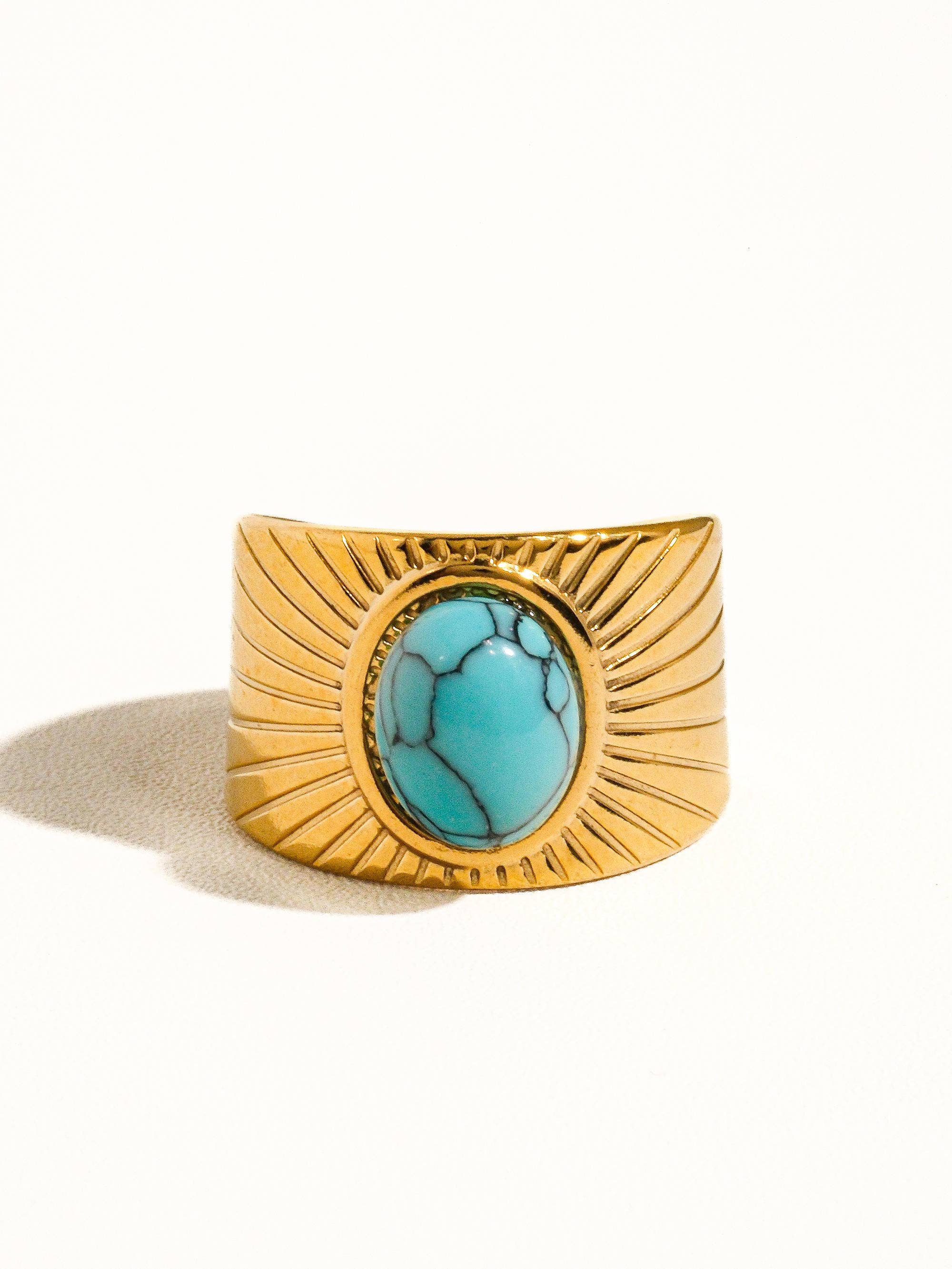 Reef Gold Non-Tarnish Turquoise Stone Adjustable Ring: Turquoise