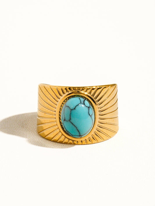Reef Gold Non-Tarnish Turquoise Stone Adjustable Ring: Turquoise