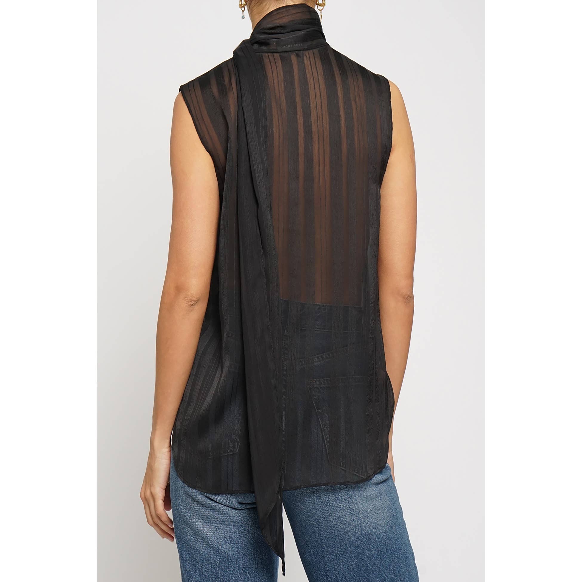 STRIPE TIE SLEEVELESS BLOUSE