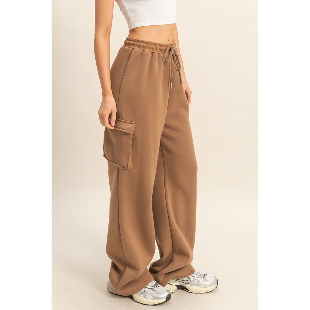 Drawstring Cargo Sweatpants: MOCHA