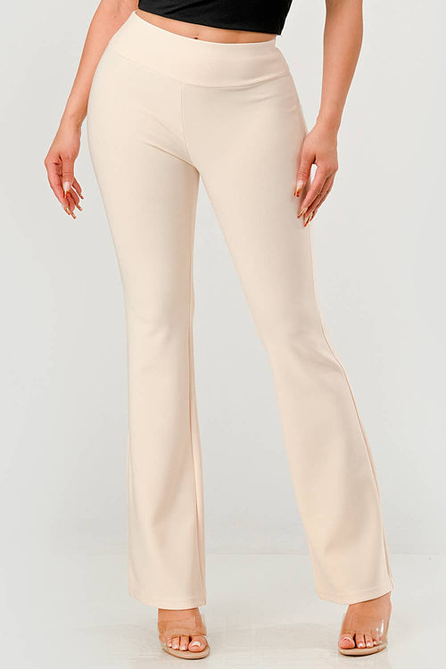 Womens High Waist Tummy Control Flare Pants: Pearled Ivory