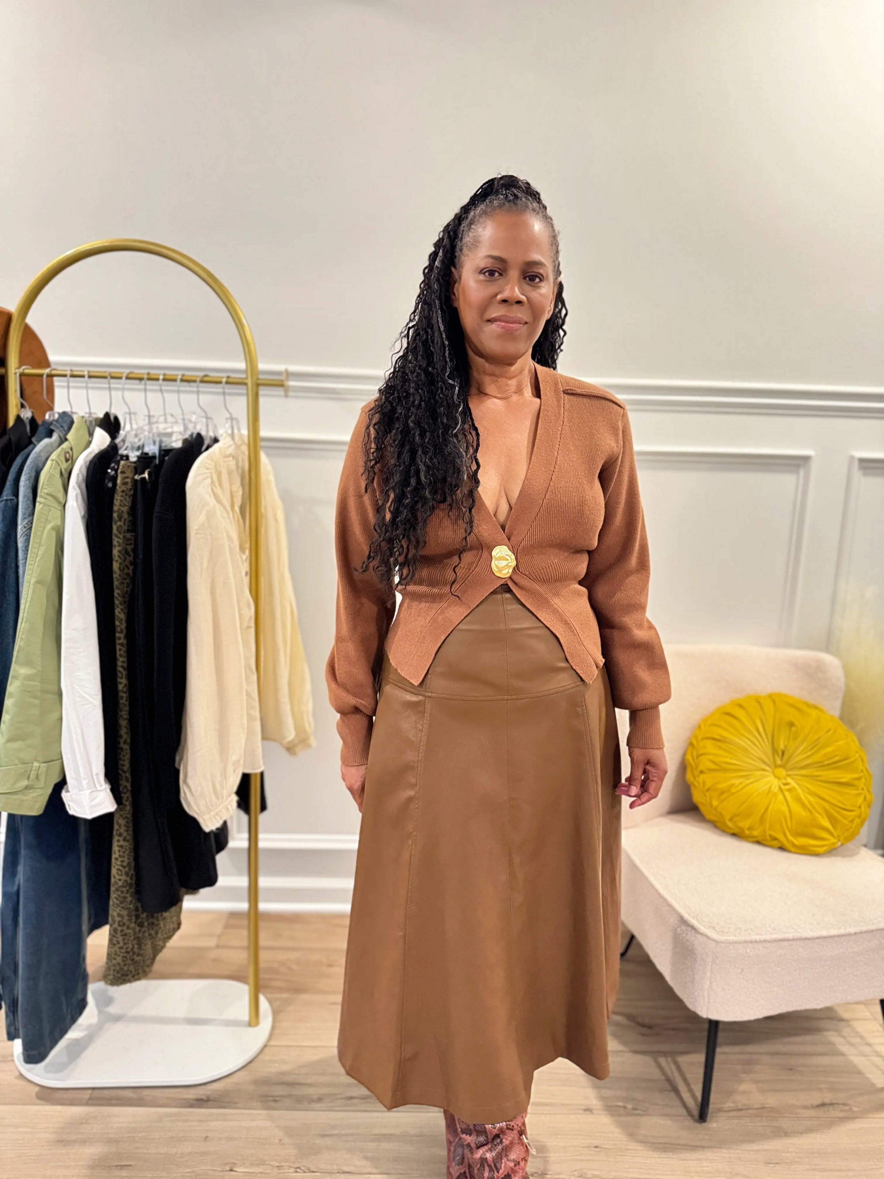 The Camel Lux Button Cardigan