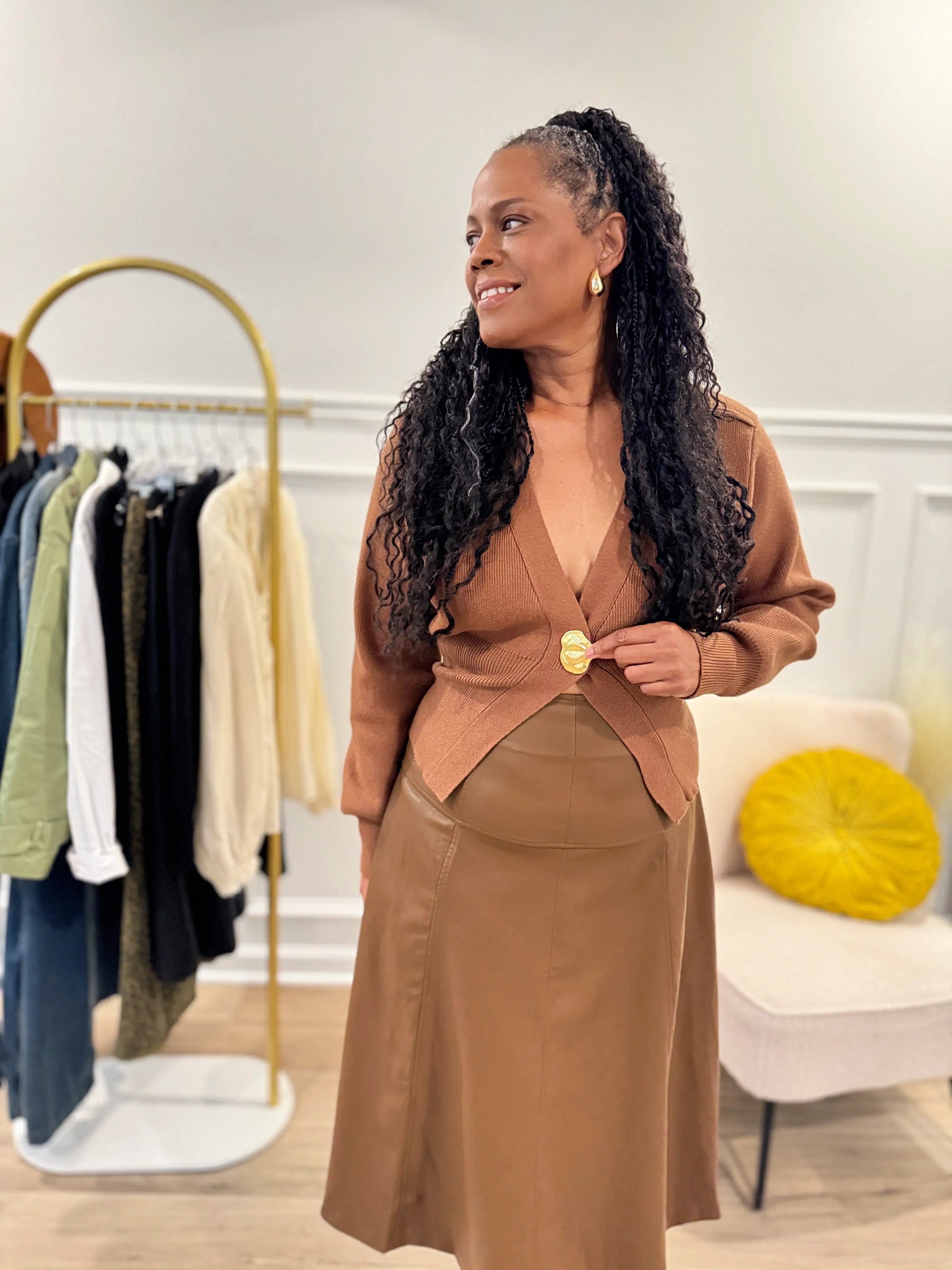 The Camel Lux Button Cardigan