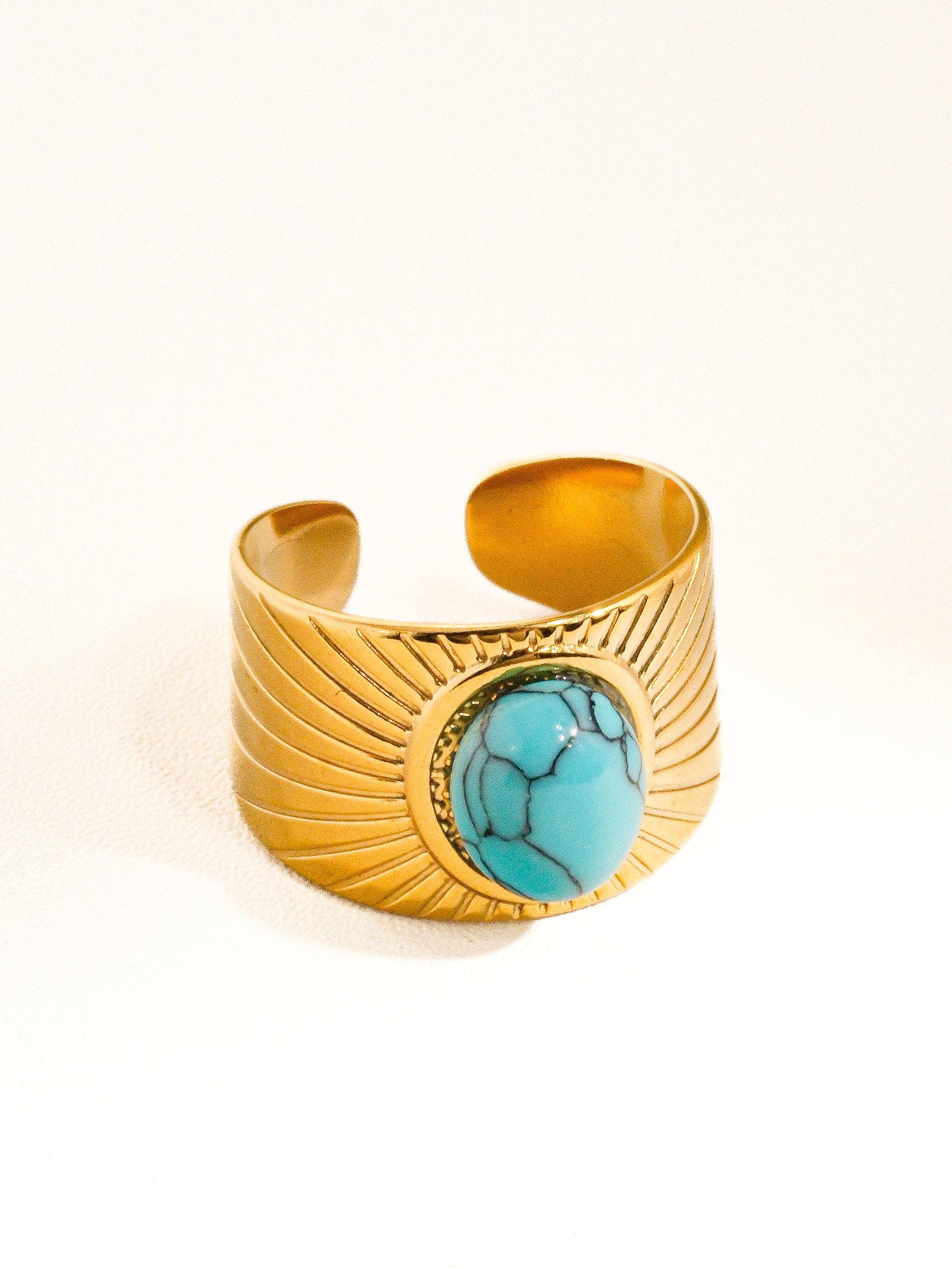 Reef Gold Non-Tarnish Turquoise Stone Adjustable Ring: Turquoise