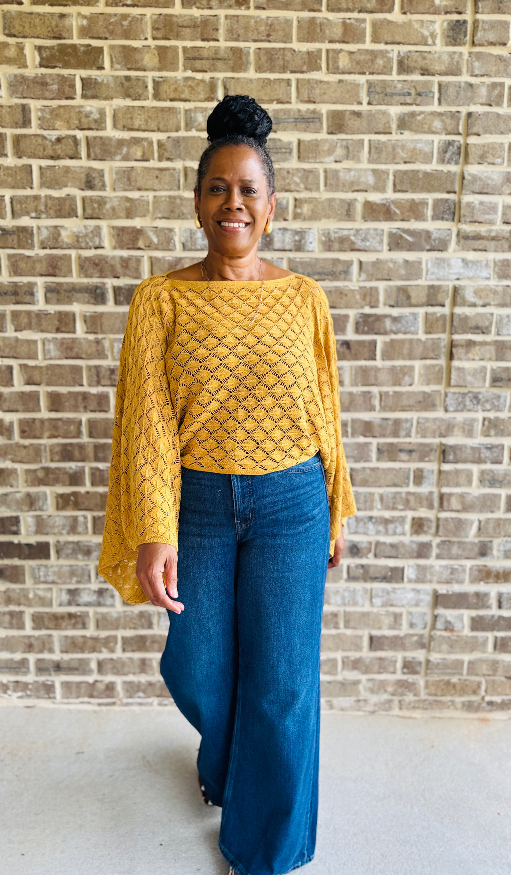 FREE SPIRIT BELL SLEEVE TOP: MUSTARD