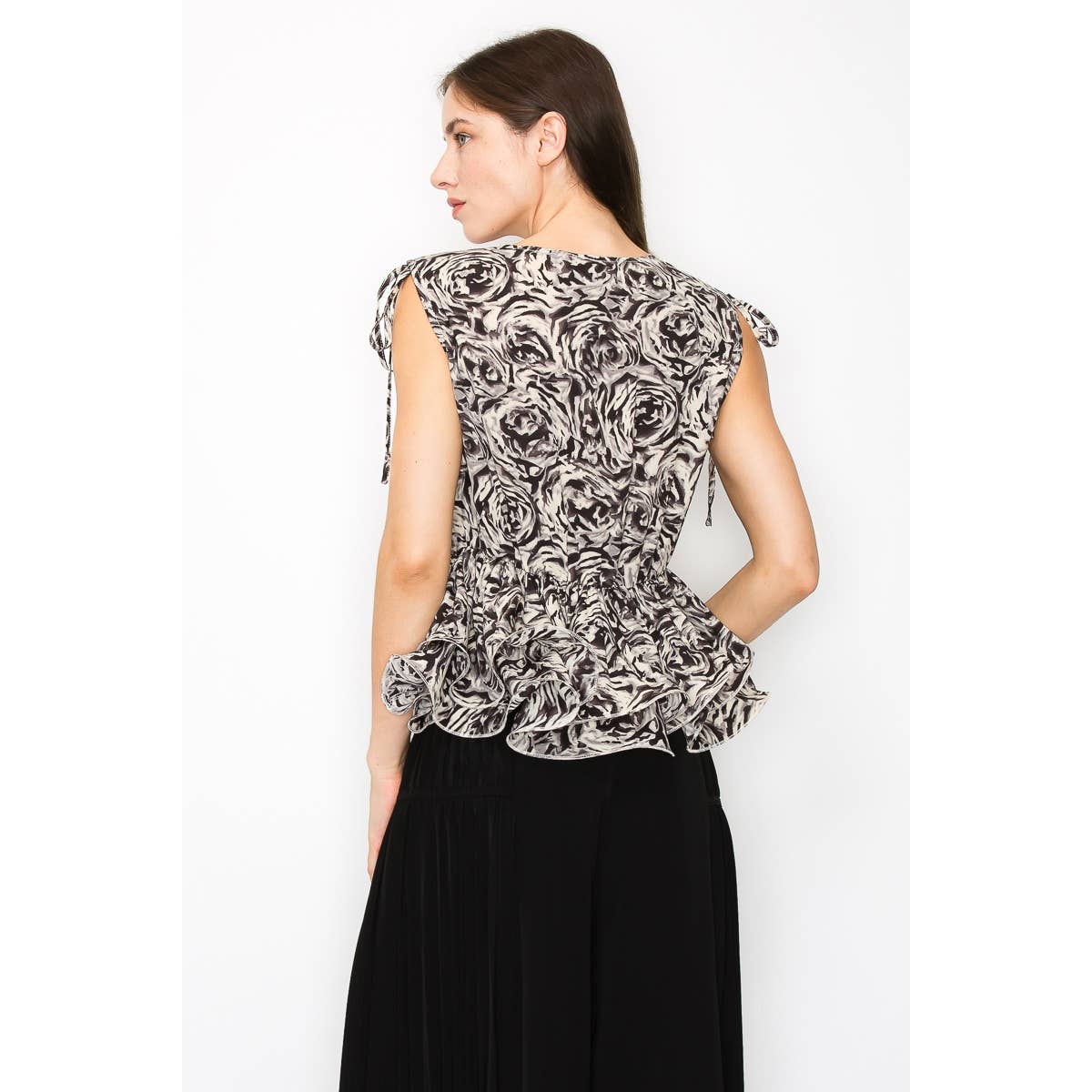 V Neck Floral Print Peplum Top