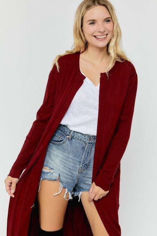 MAXI LONG SLEEVES SWEATER CARDIGAN: WINE