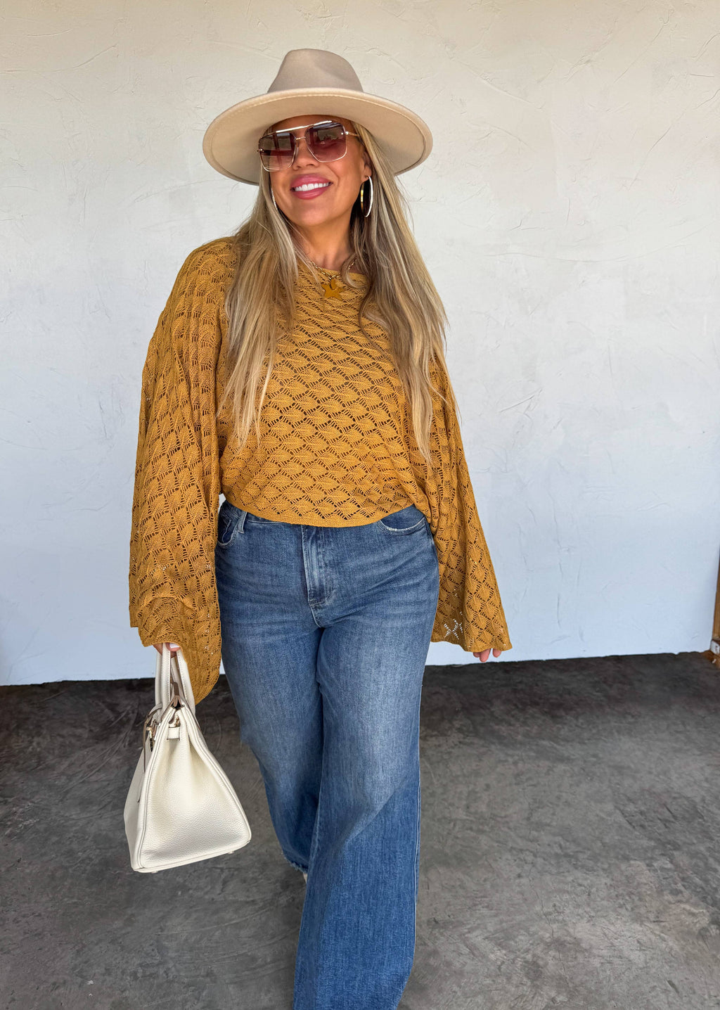 FREE SPIRIT BELL SLEEVE TOP: MUSTARD