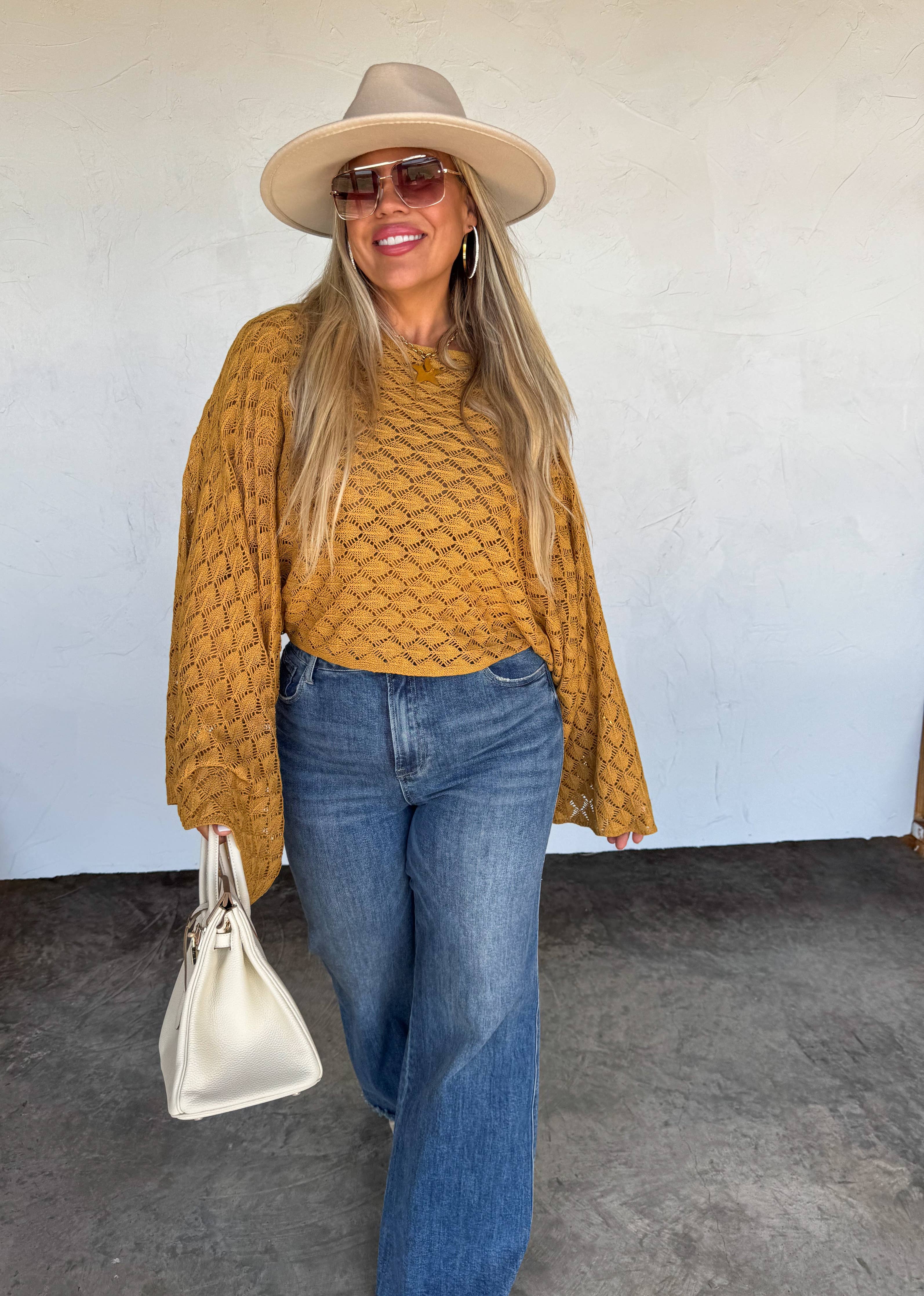 FREE SPIRIT BELL SLEEVE TOP: MUSTARD